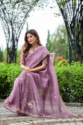 ALKA Tissue Embroidered Sequin Embellished Saree - Dusty Lavendar
