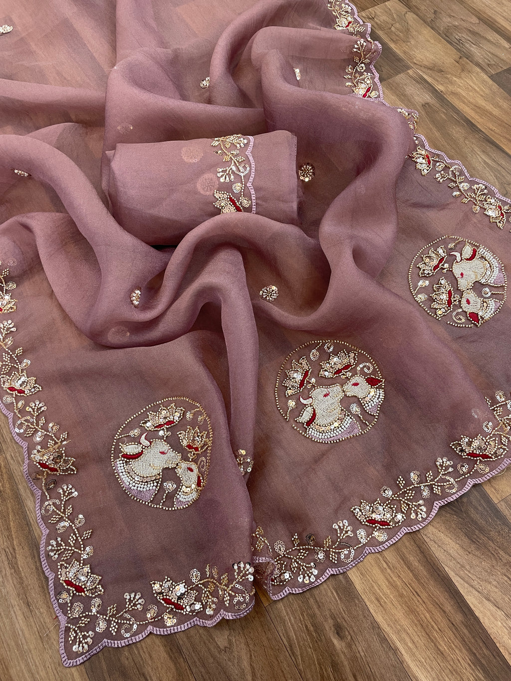 ALKA Tissue Embroidered Sequin Embellished Saree - Dusty Lavendar
