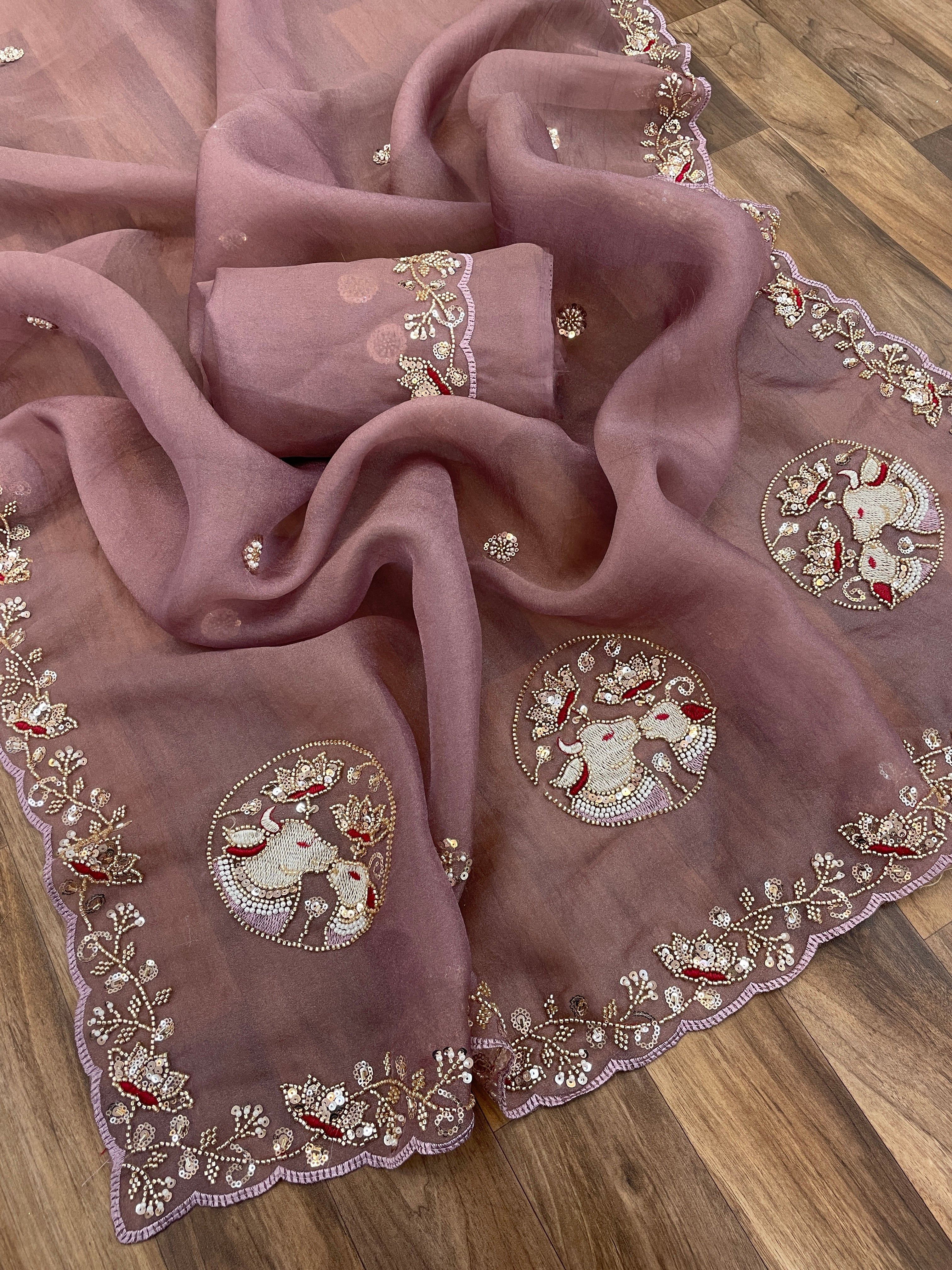 ALKA Tissue Embroidered Sequin Embellished Saree - Dusty Lavendar