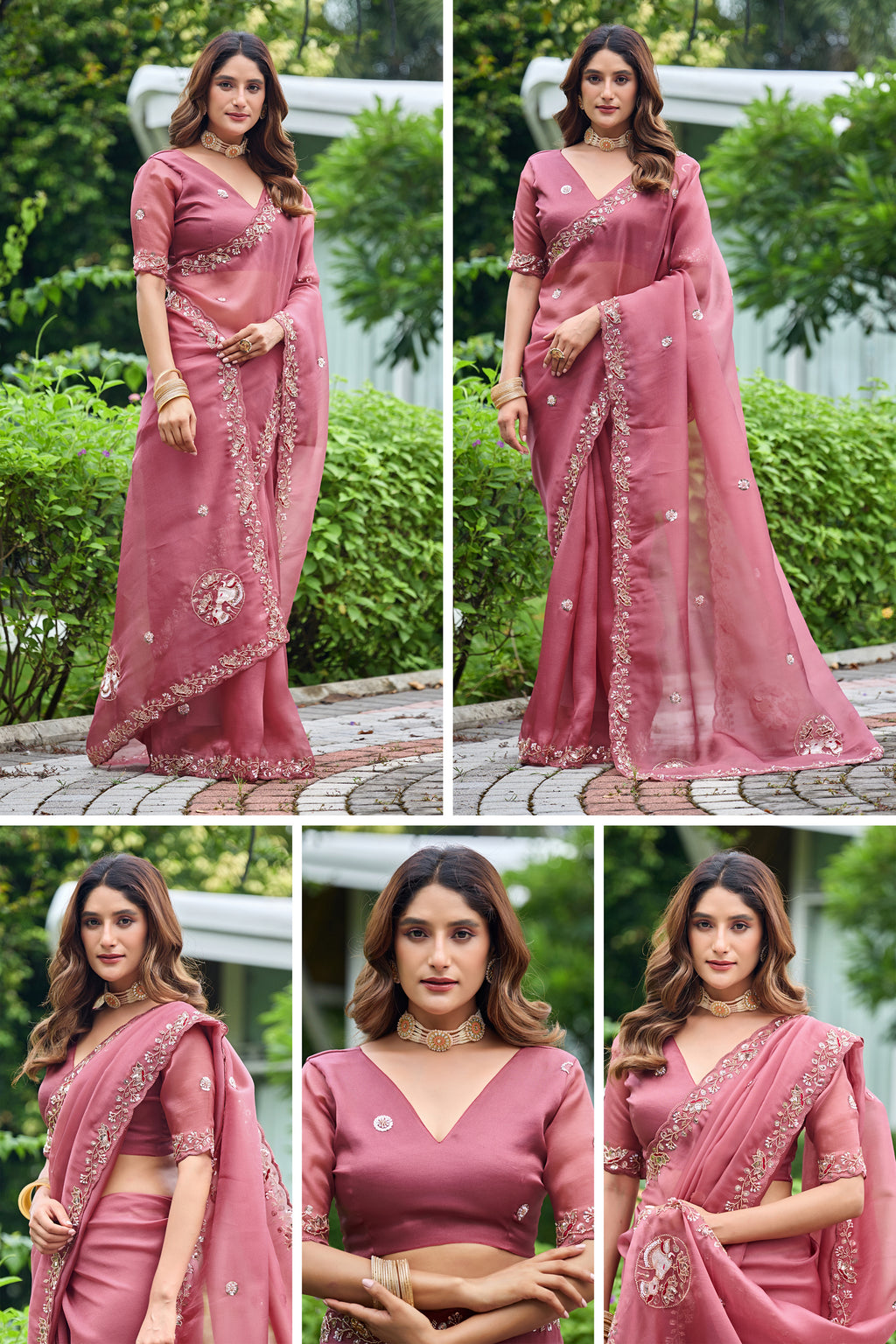 ALKA Tissue Embroidered Sequin Embellished Saree - Dusty Pink