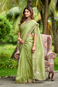ALKA Tissue Embroidered Sequin Embellished Saree - Dusty Pista