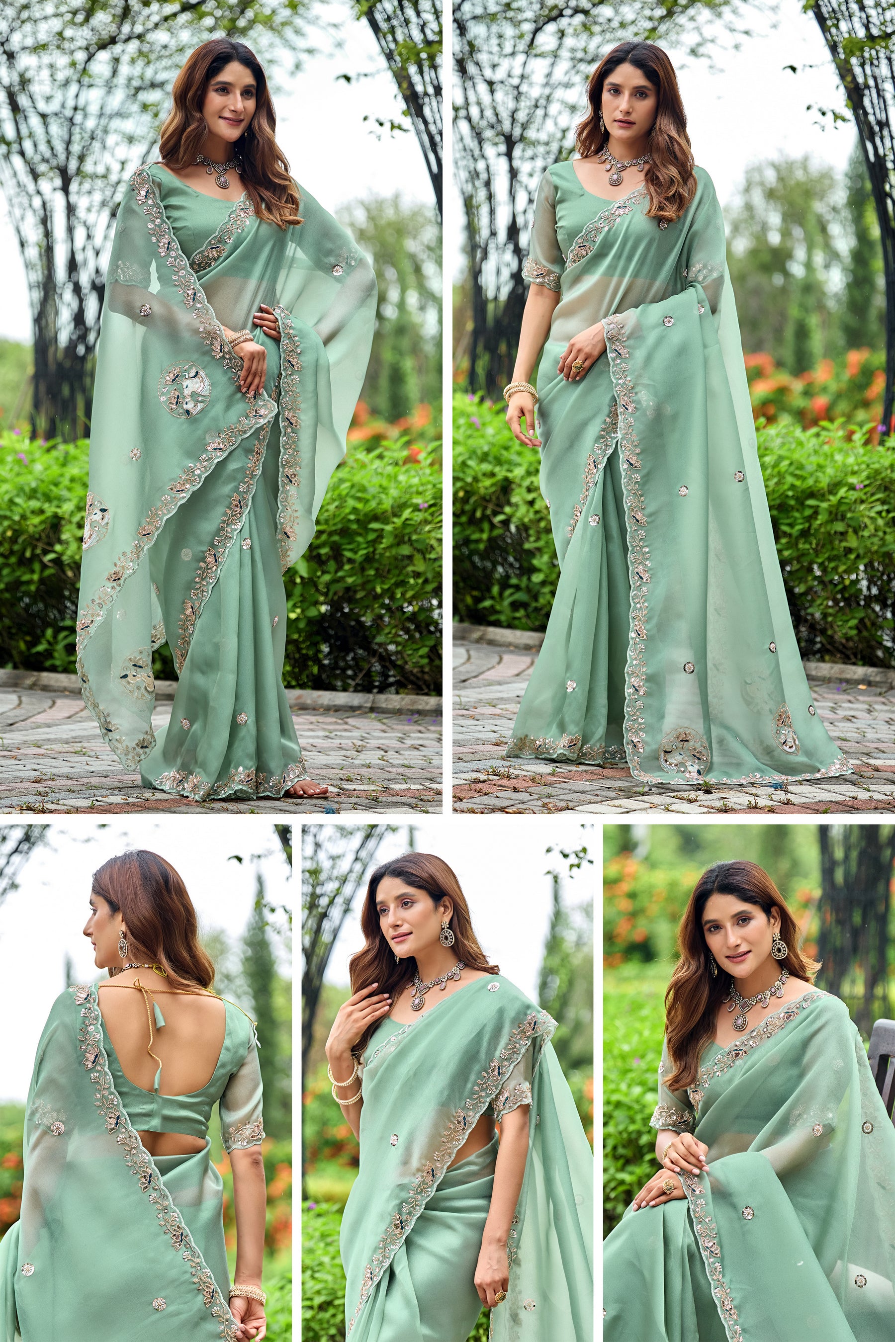 ALKA Tissue Embroidered Sequin Embellished Saree - Dusty Rama