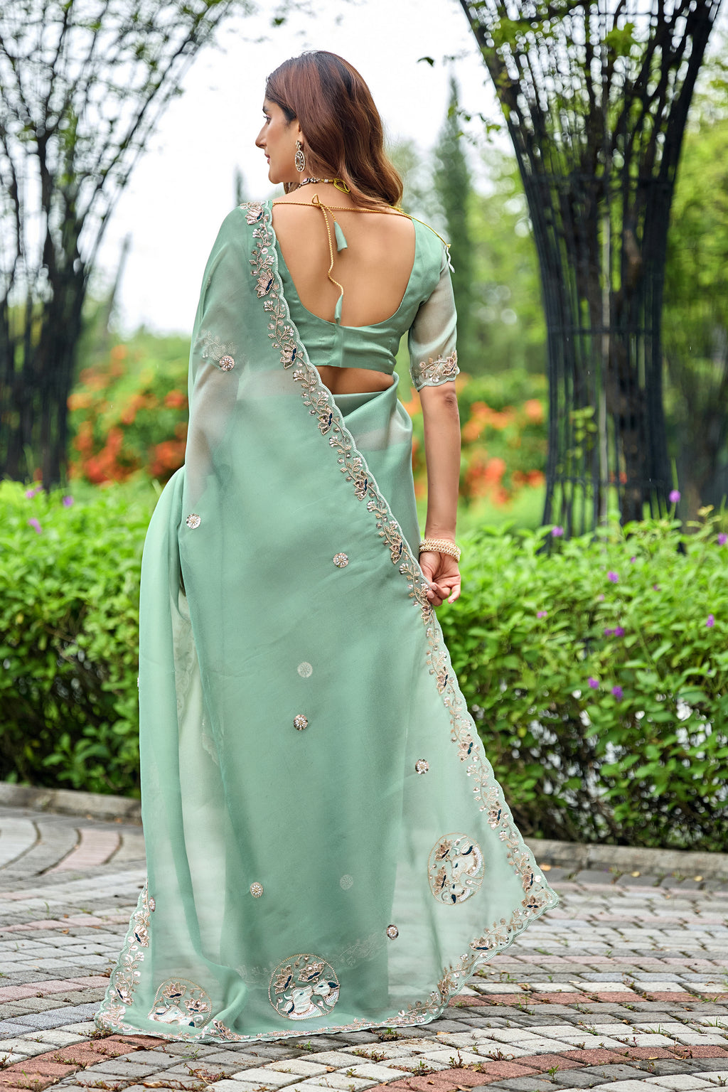 ALKA Tissue Embroidered Sequin Embellished Saree - Dusty Rama