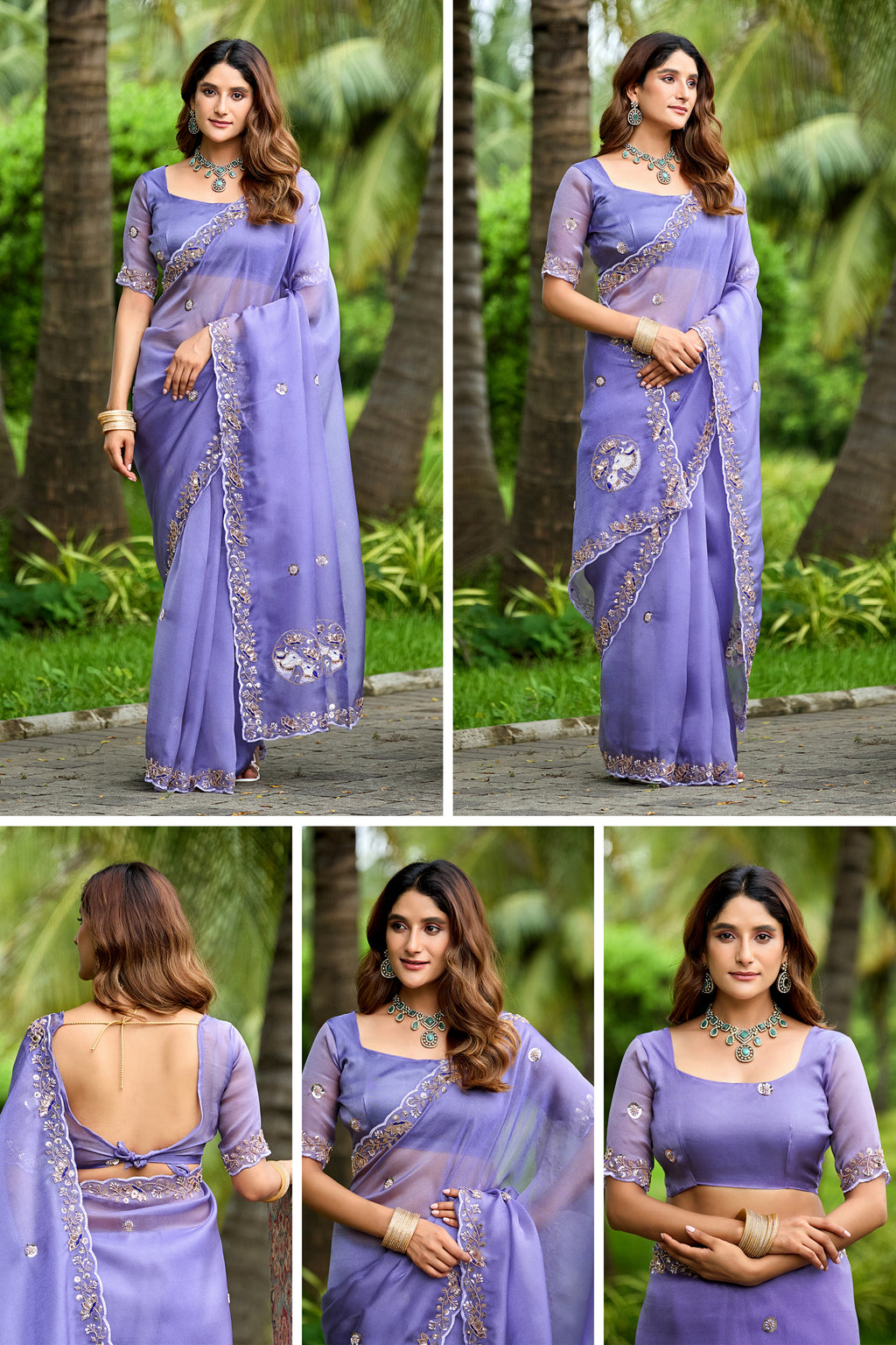 ALKA Tissue Embroidered Sequin Embellished Saree - Light Lavendar