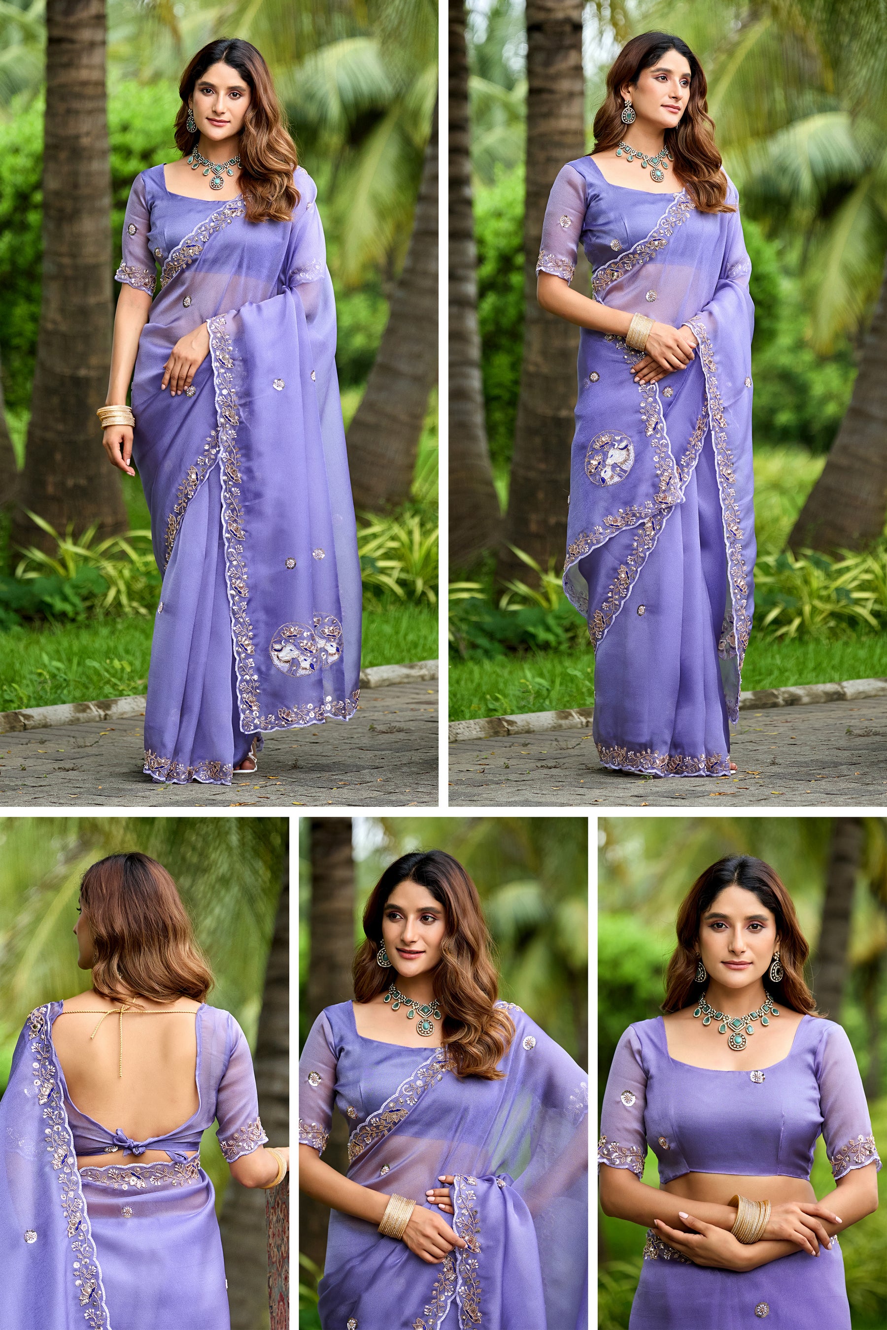 ALKA Tissue Embroidered Sequin Embellished Saree - Light Lavendar