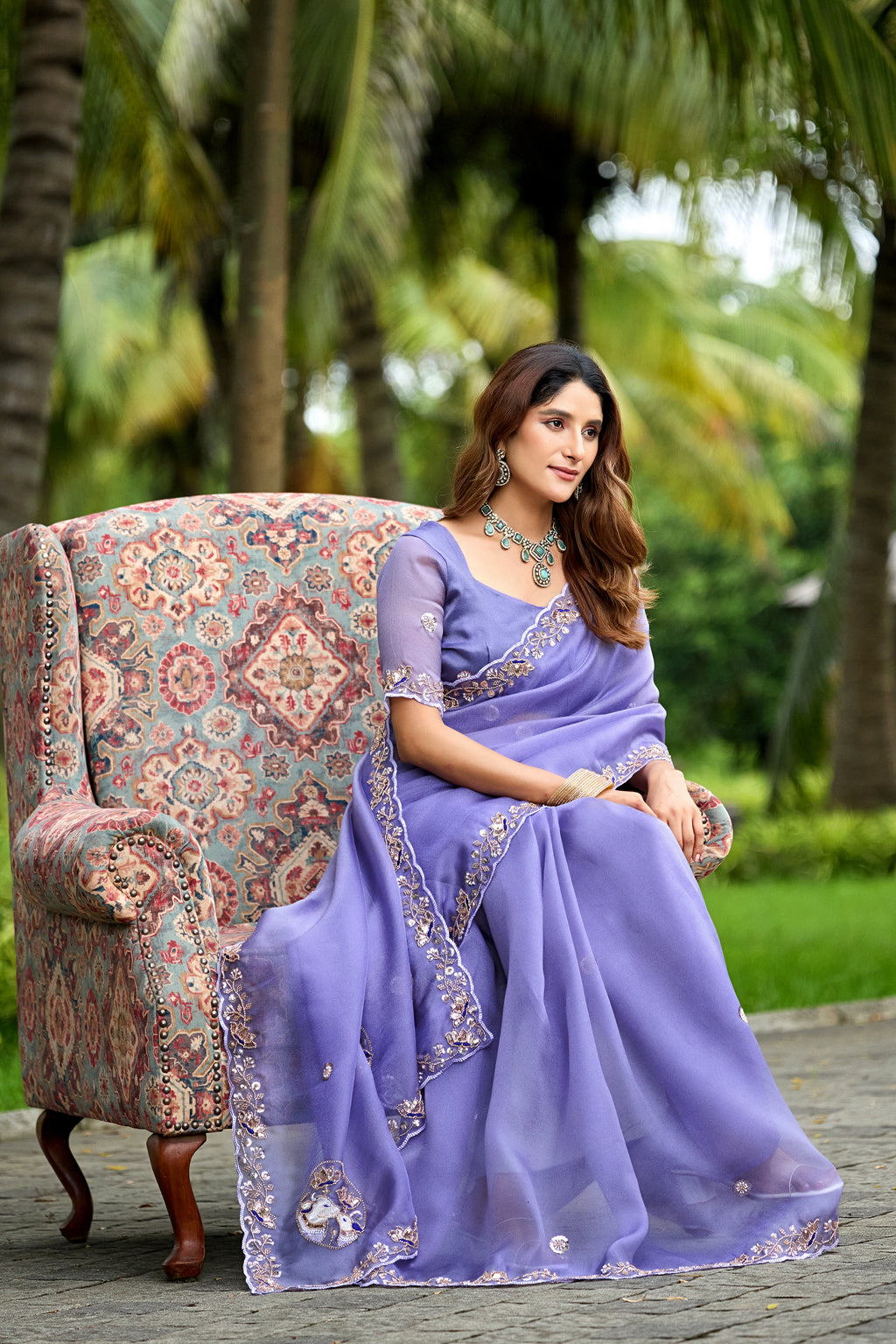ALKA Tissue Embroidered Sequin Embellished Saree - Light Lavendar
