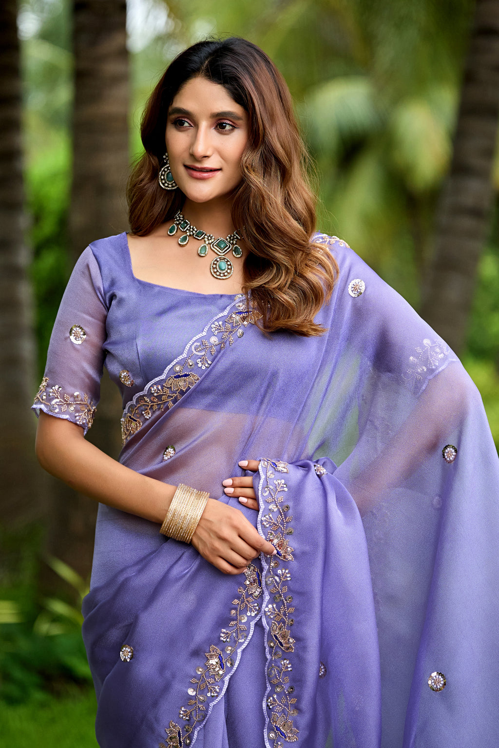 ALKA Tissue Embroidered Sequin Embellished Saree - Light Lavendar