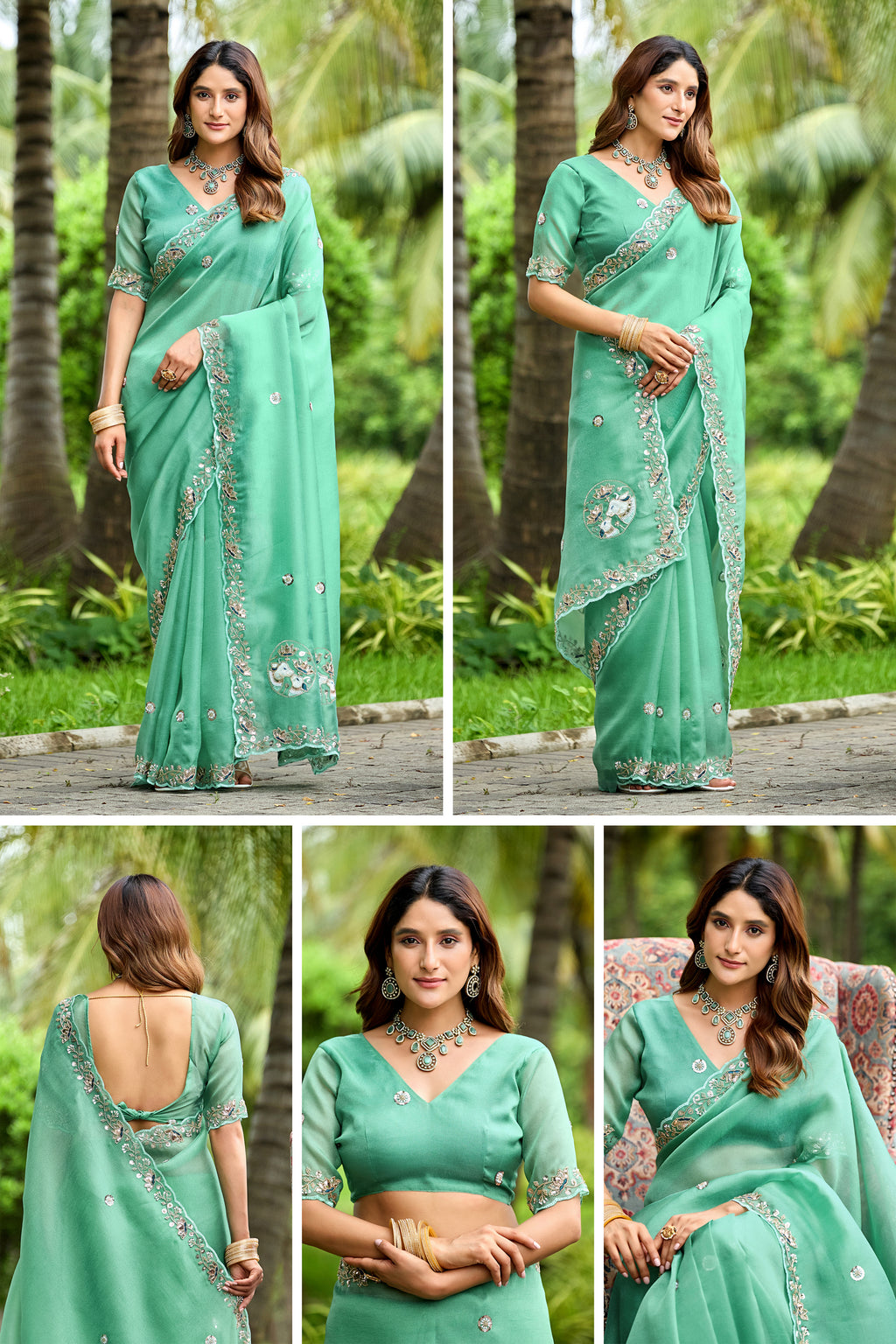 ALKA Tissue Embroidered Sequin Embellished Saree - Light Rama