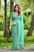 ALKA Tissue Embroidered Sequin Embellished Saree - Light Rama
