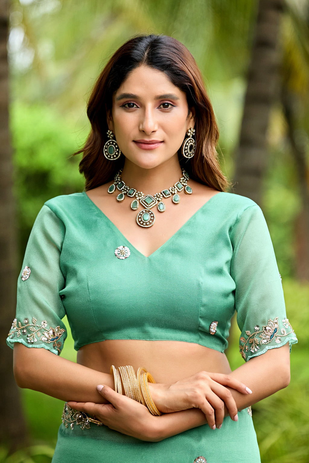 ALKA Tissue Embroidered Sequin Embellished Saree - Light Rama