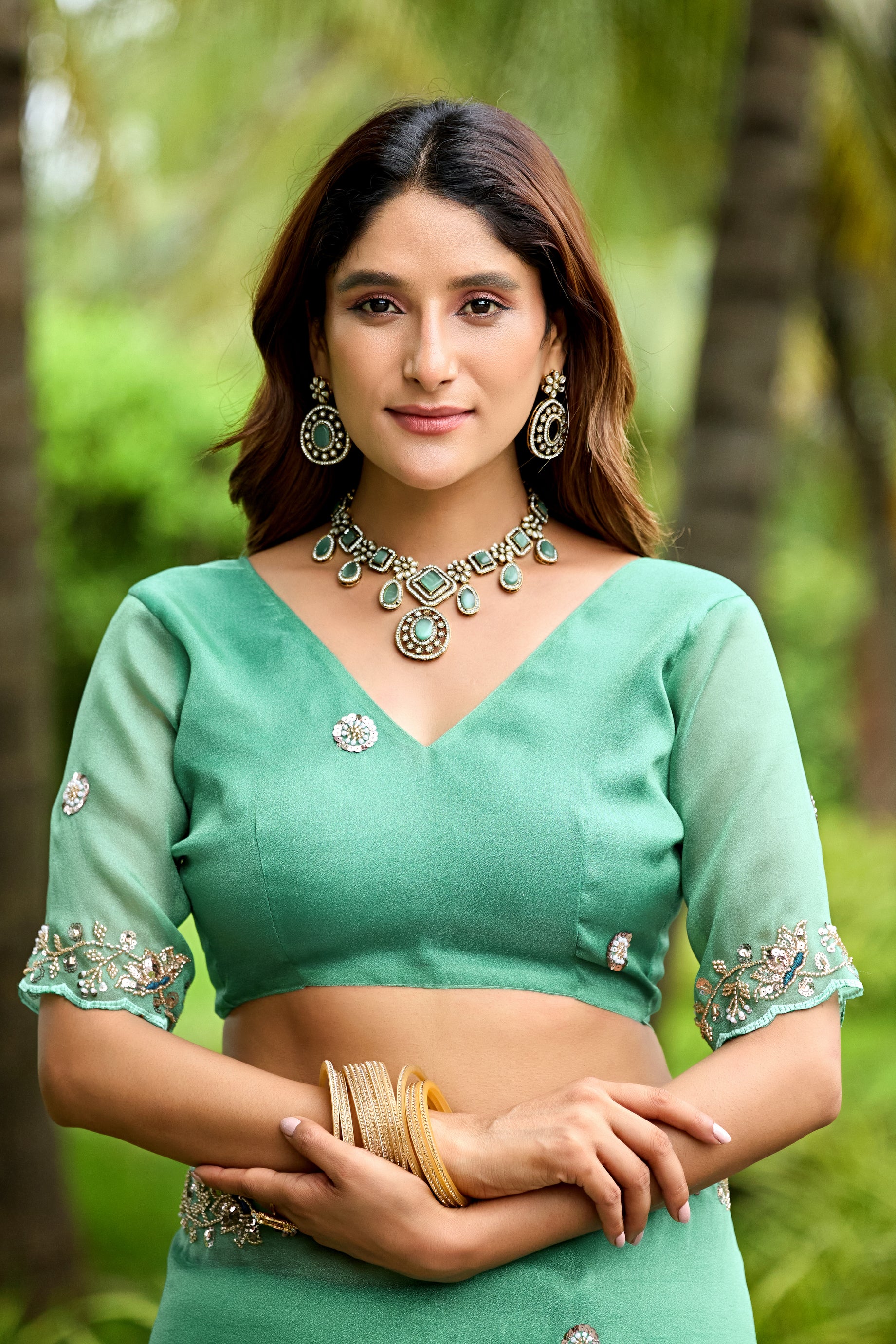 ALKA Tissue Embroidered Sequin Embellished Saree - Light Rama