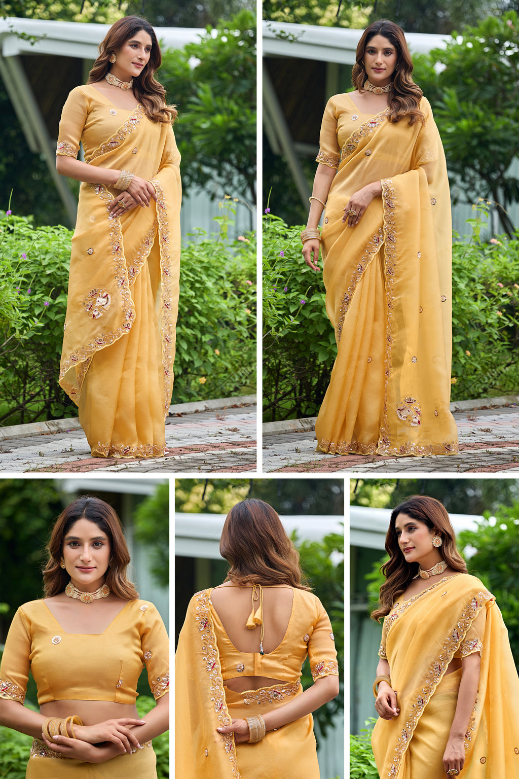 ALKA Tissue Embroidered Sequin Embellished Saree - Light Yellow