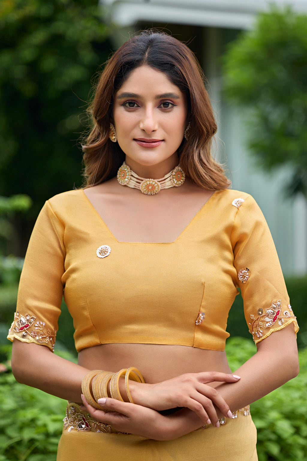 ALKA Tissue Embroidered Sequin Embellished Saree - Light Yellow