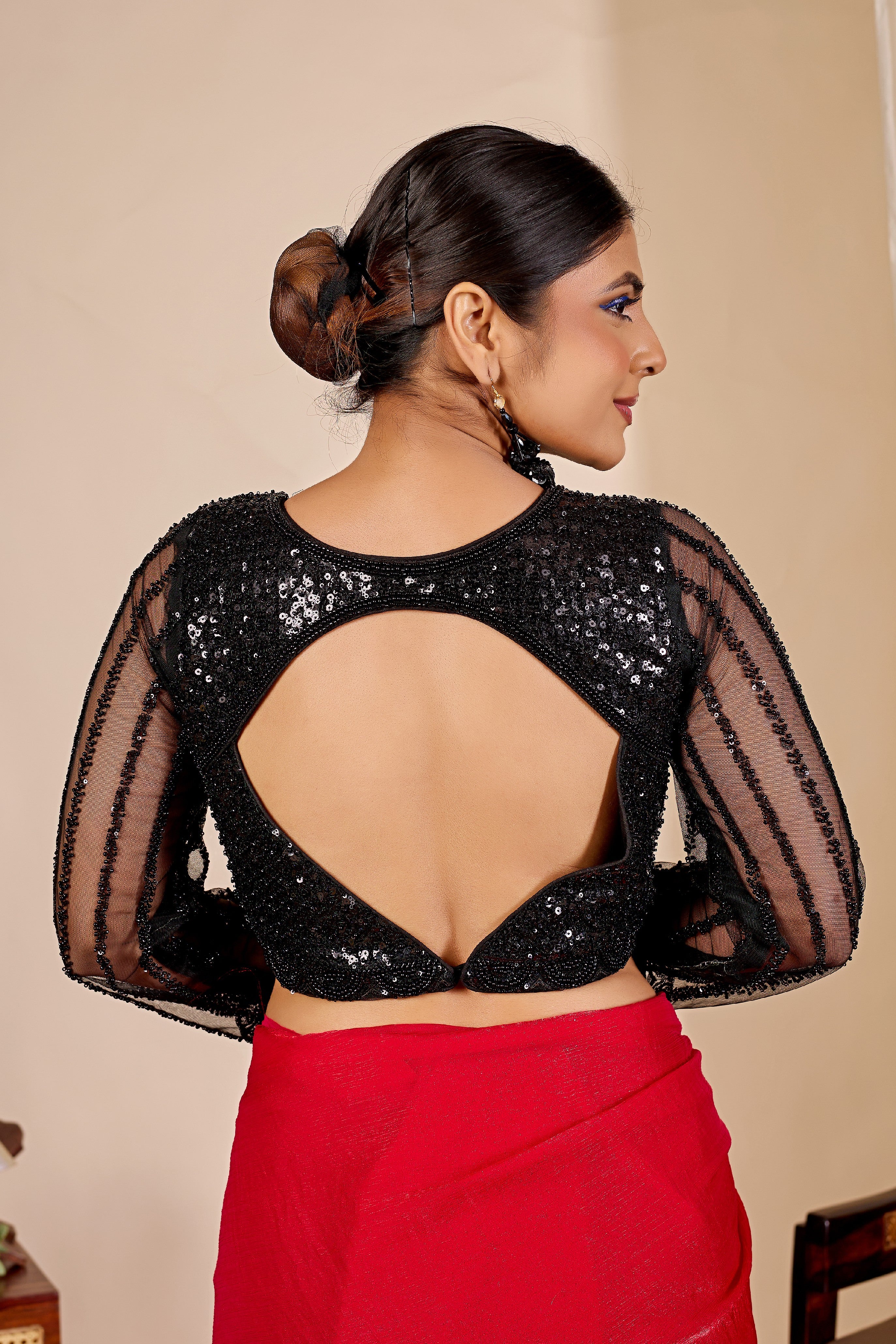 ARAMBHI Net Embroidered Zari Blouse - Black