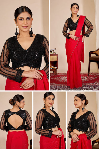 ARAMBHI Net Embroidered Zari Blouse - Black