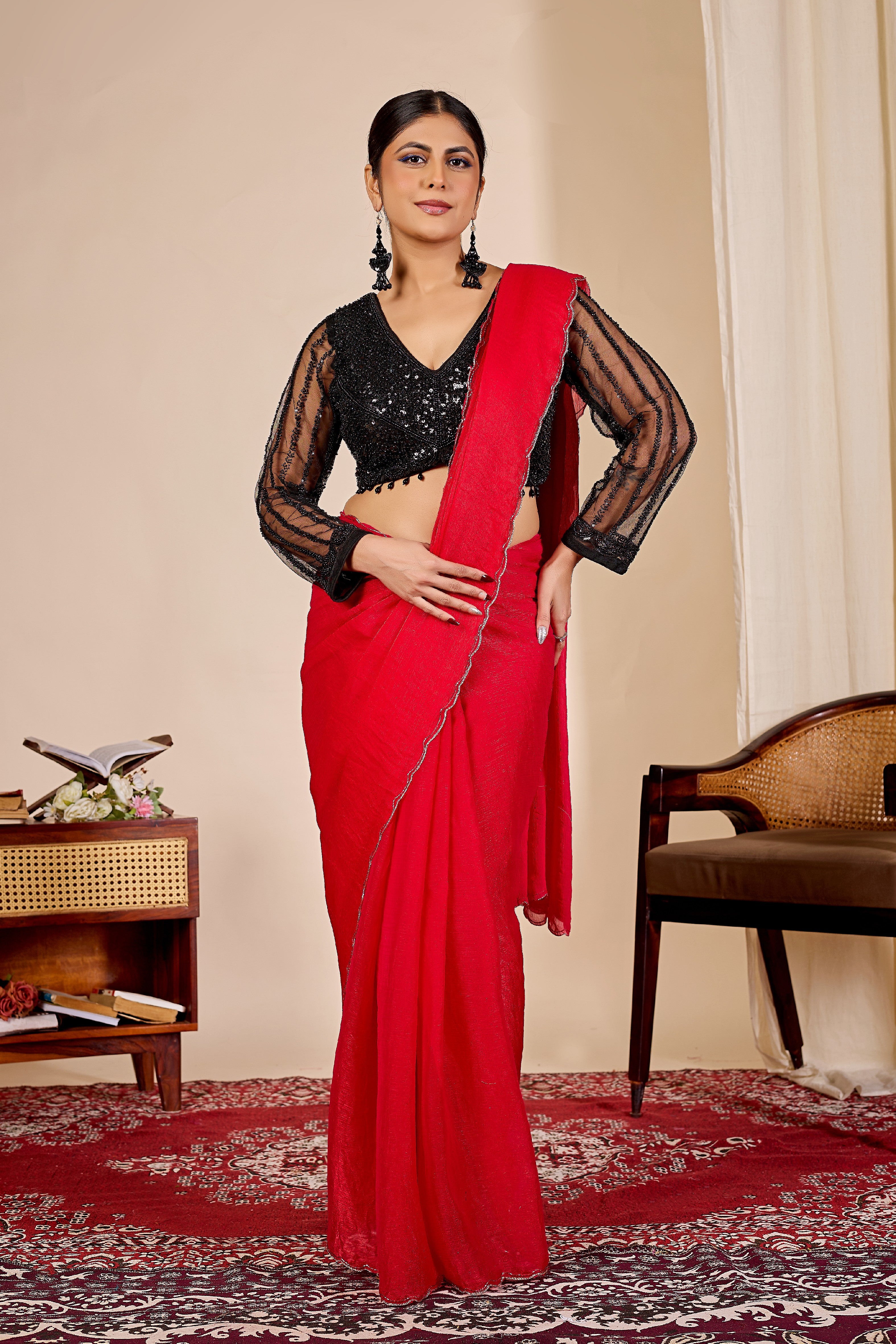 ARAMBHI Net Embroidered Zari Blouse - Black