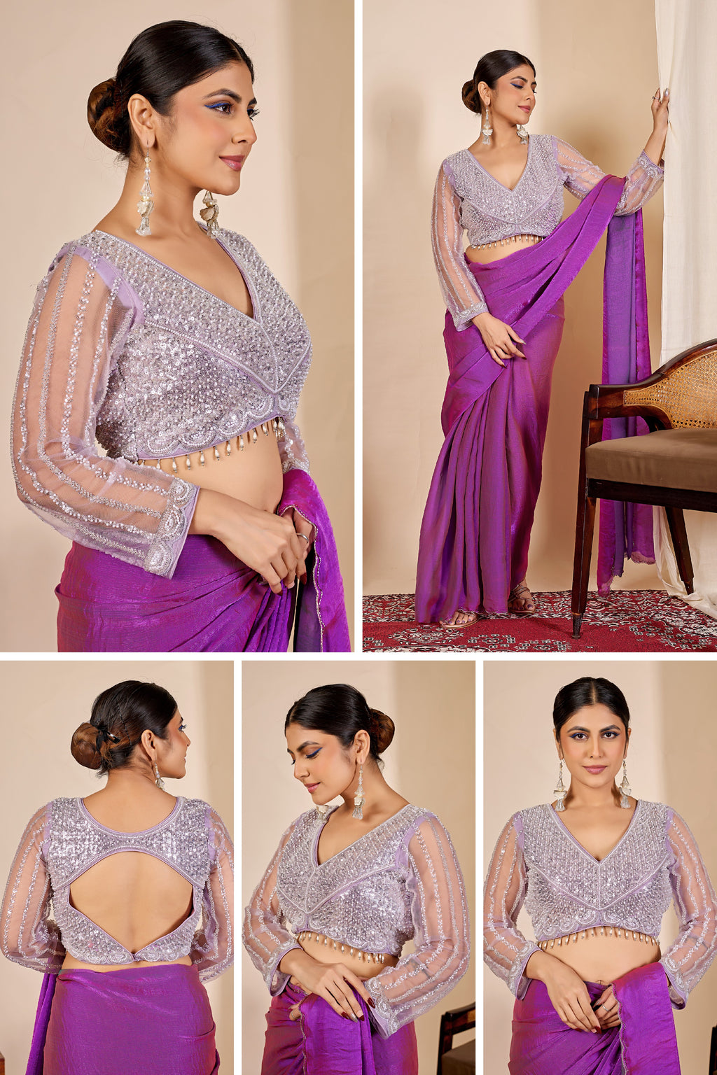 ARAMBHI Net Embroidered Zari Blouse - Lavendar