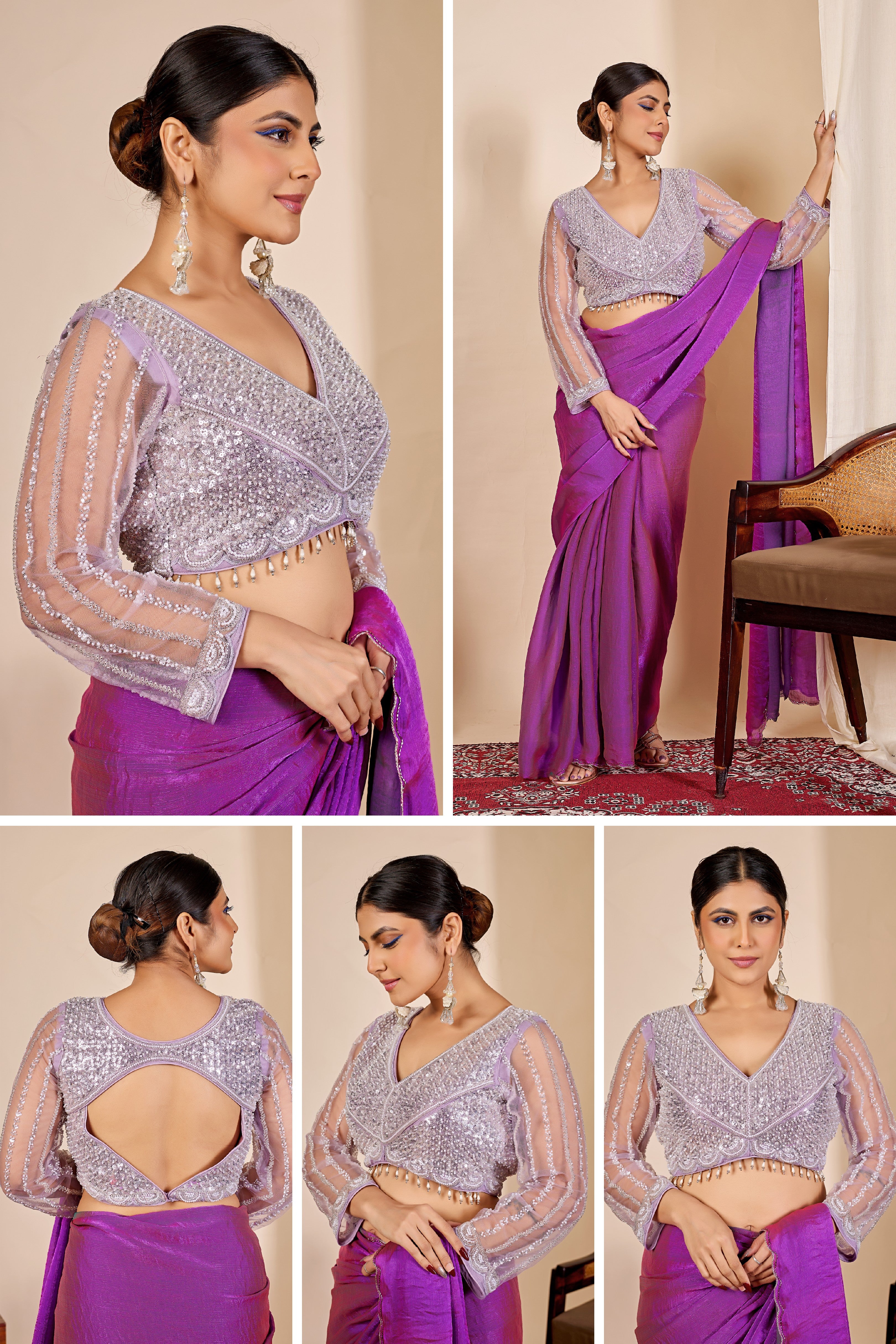 ARAMBHI Net Embroidered Zari Blouse - Lavendar