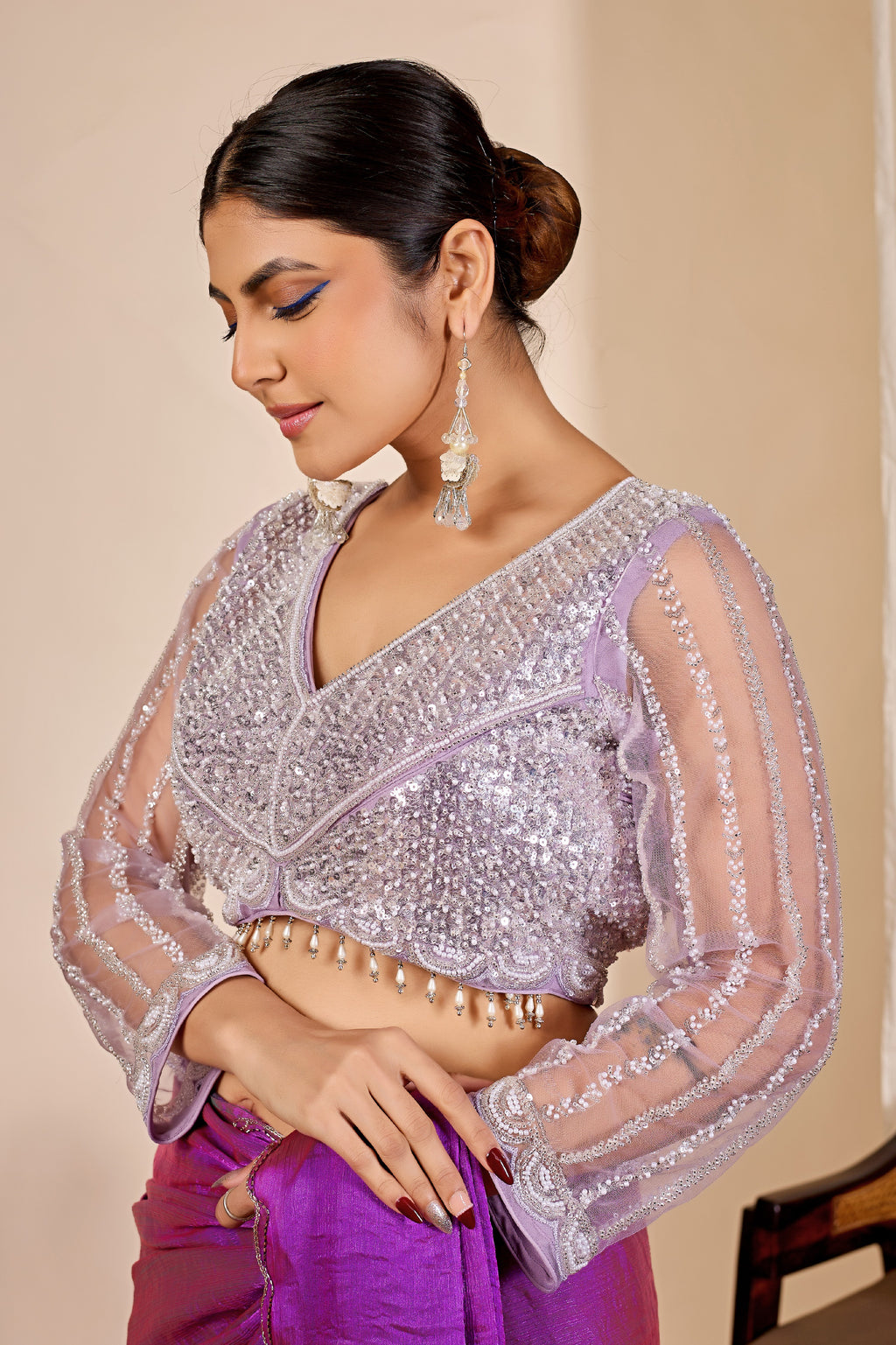 ARAMBHI Net Embroidered Zari Blouse - Lavendar