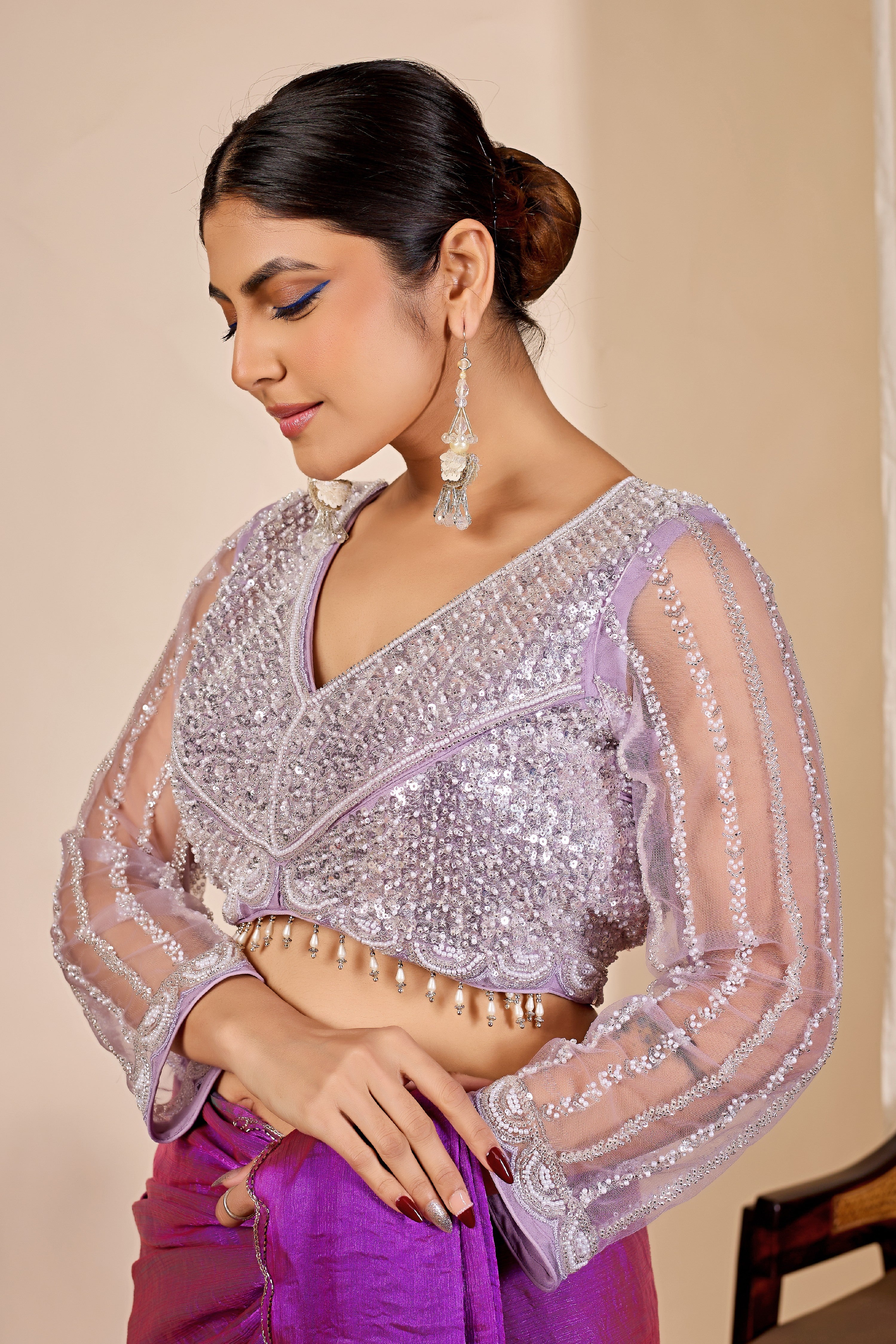 ARAMBHI Net Embroidered Zari Blouse - Lavendar