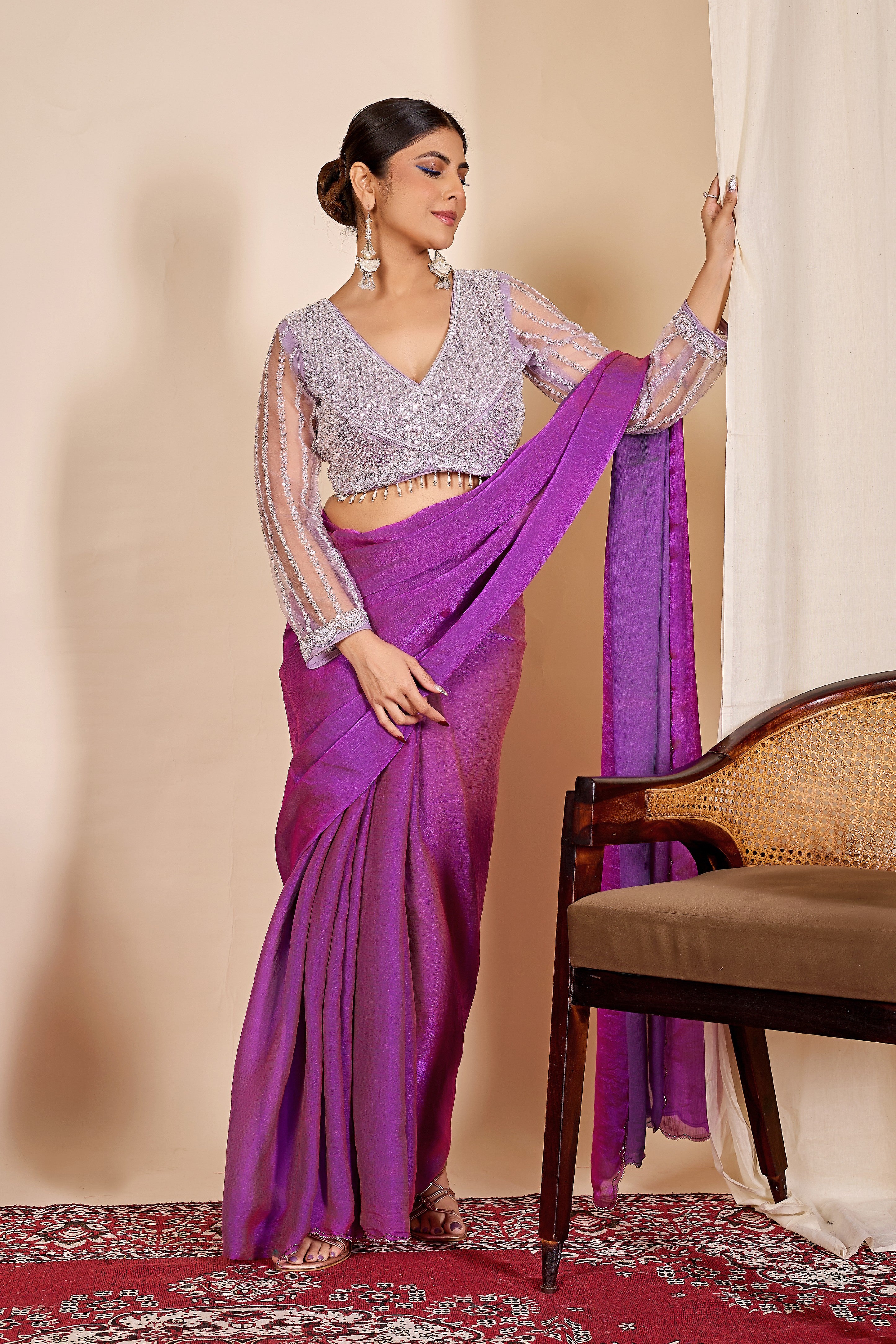 ARAMBHI Net Embroidered Zari Blouse - Lavendar