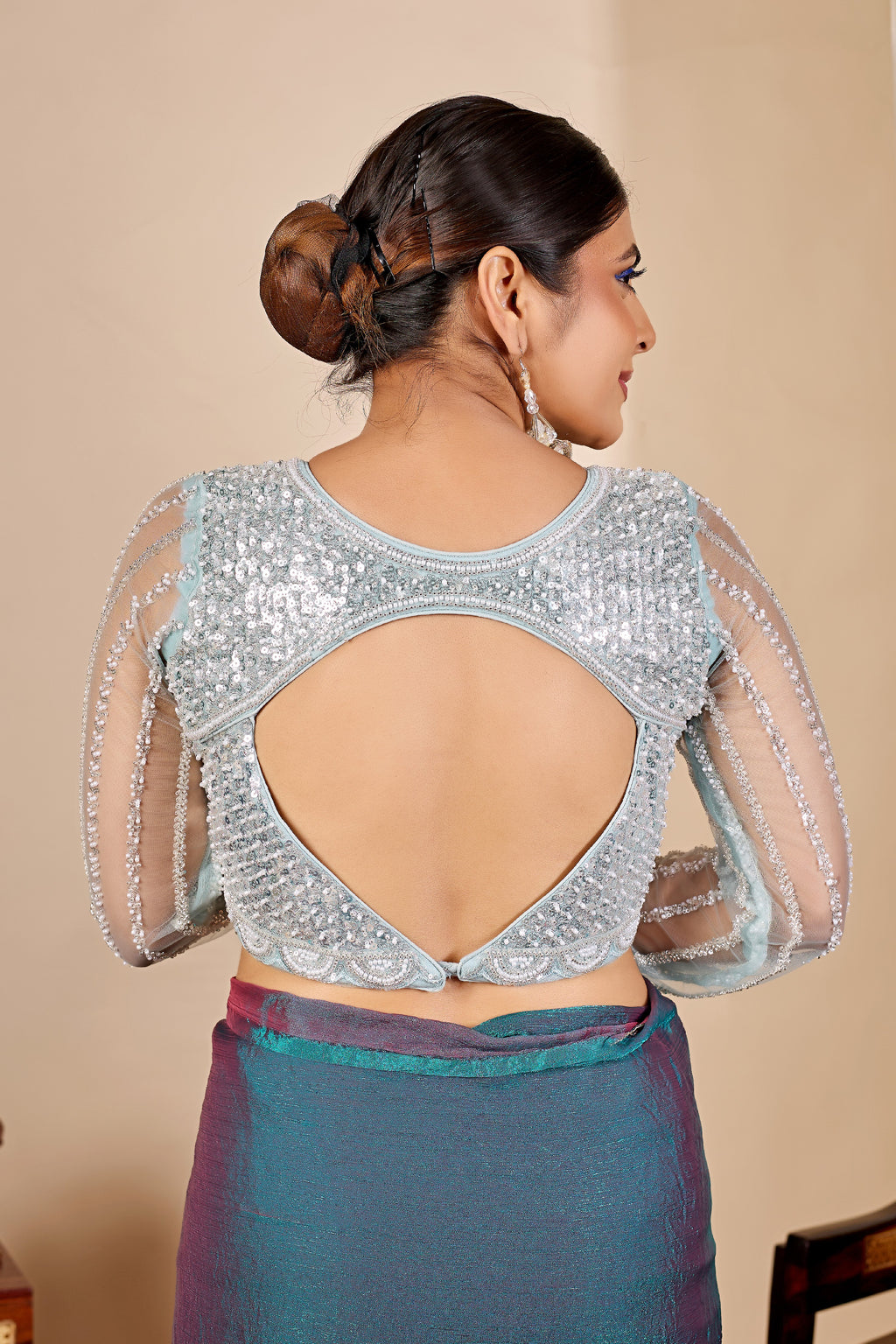 ARAMBHI Net Embroidered Zari Blouse - Light Rama