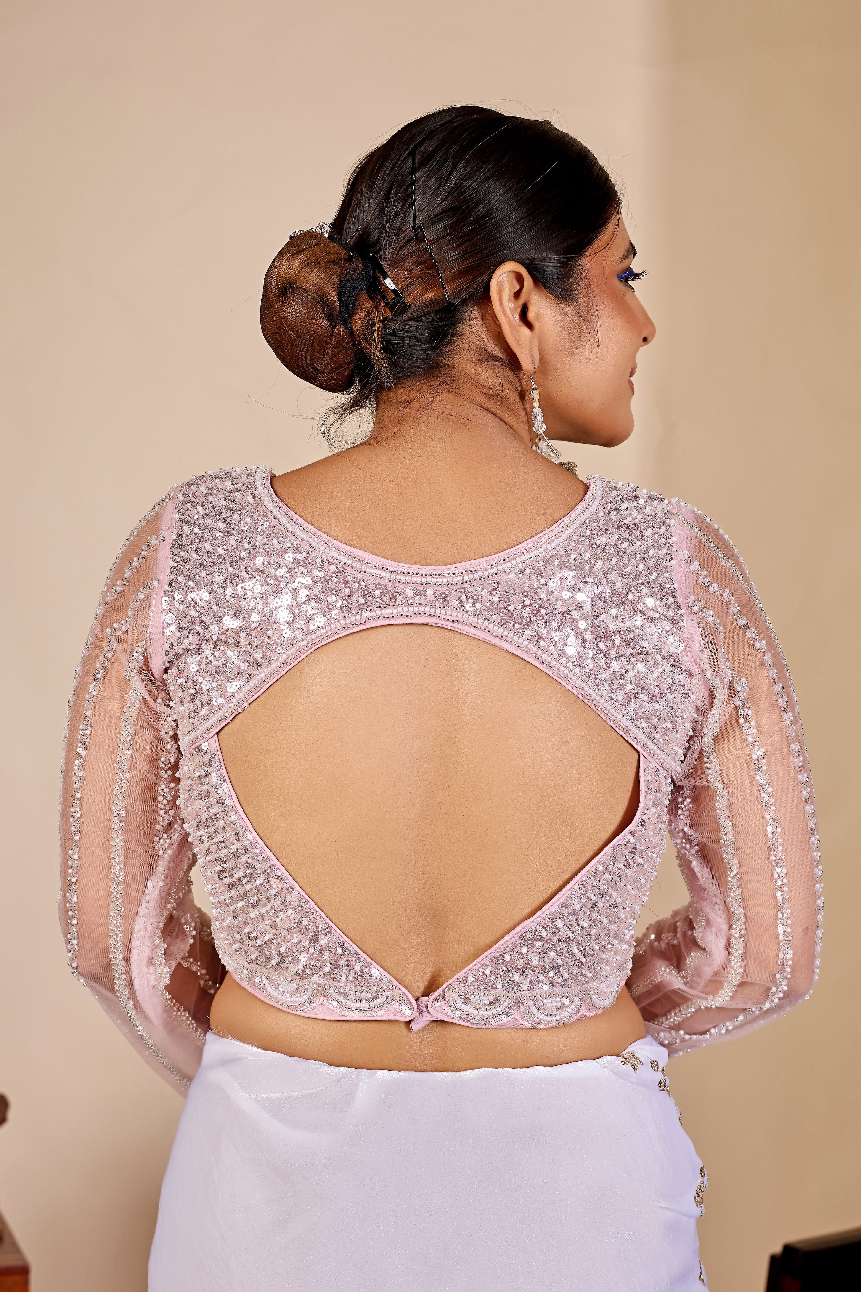 ARAMBHI Net Embroidered Zari Blouse - Pink