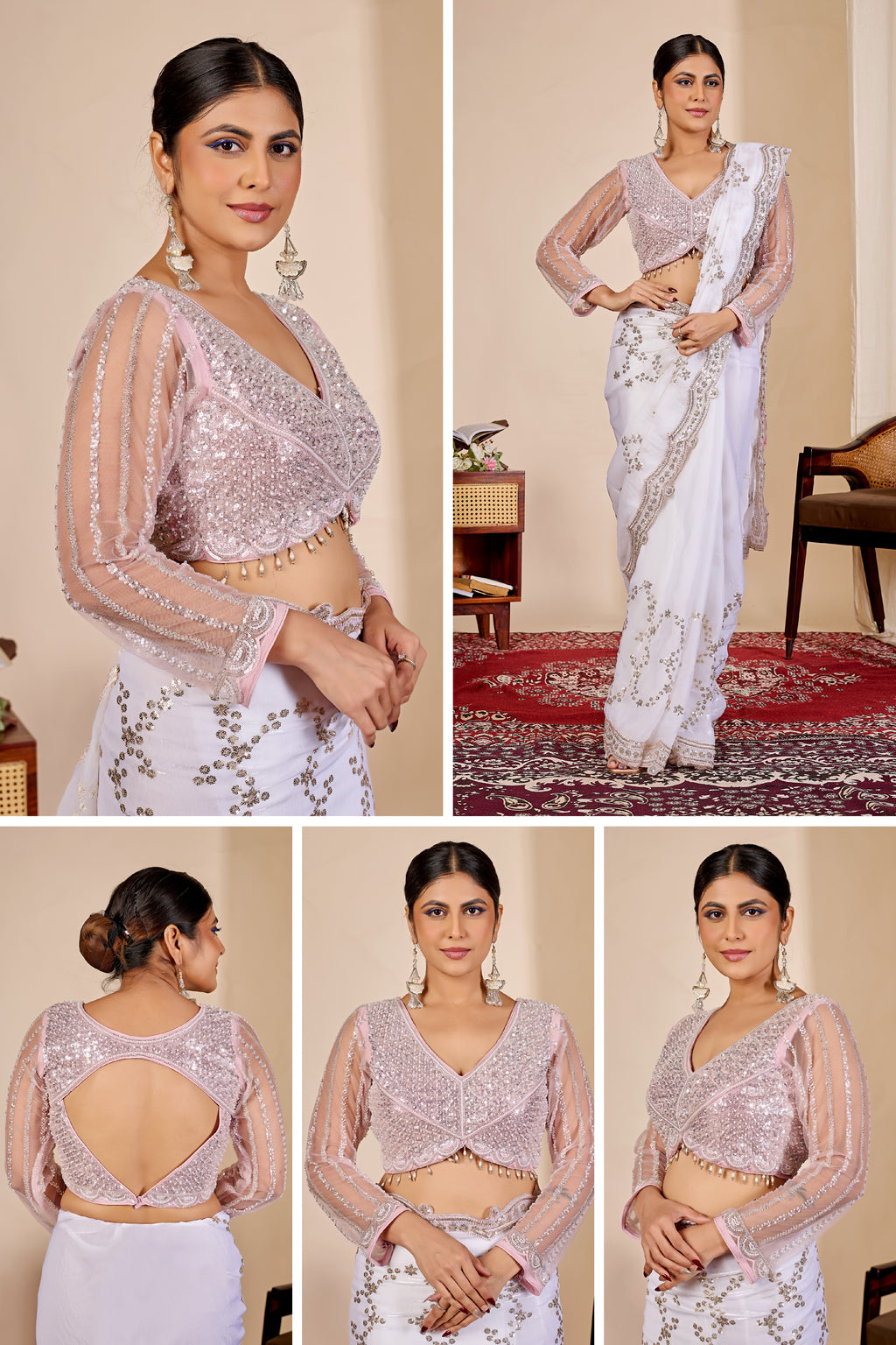 ARAMBHI Net Embroidered Zari Blouse - Pink