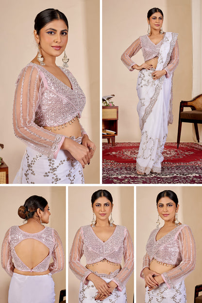 ARAMBHI Net Embroidered Zari Blouse - Pink