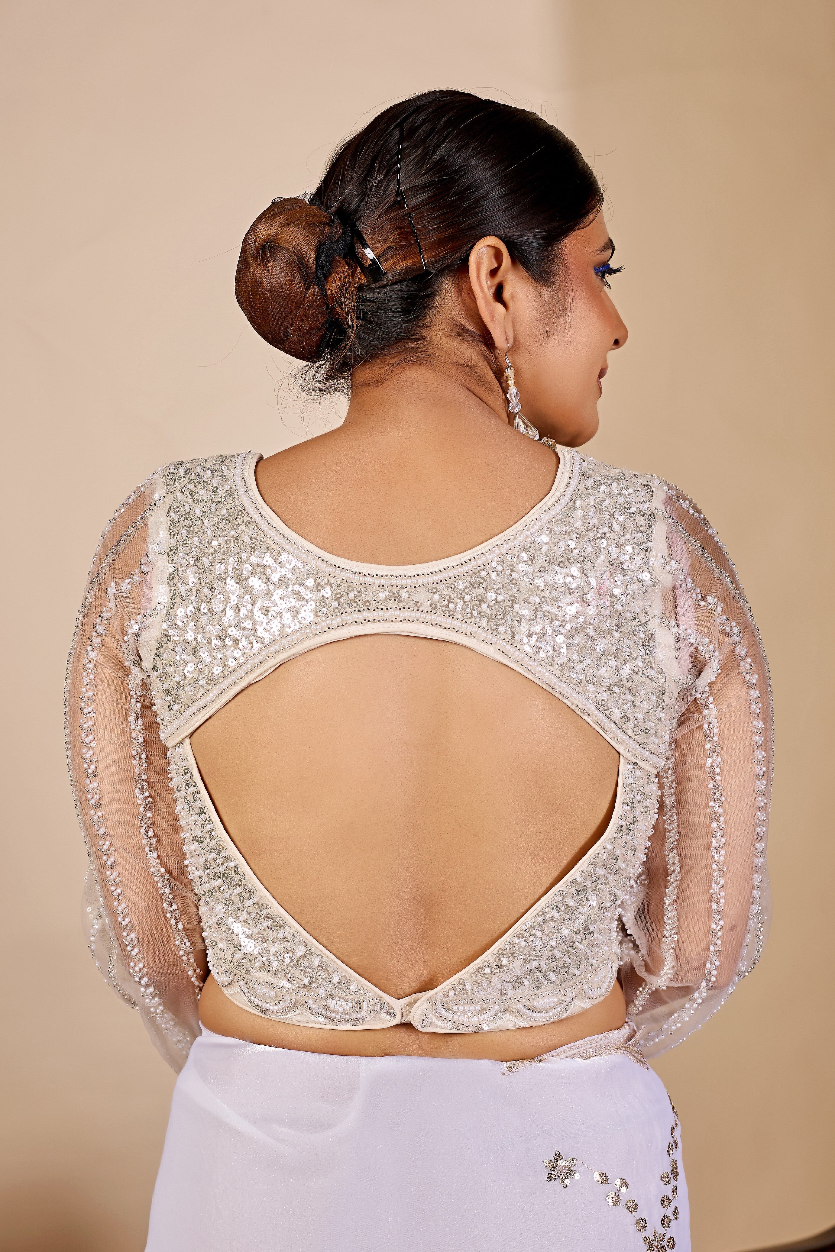 ARAMBHI Net Embroidered Zari Blouse - White