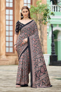 AZRAK Mirror Ajrakh Print Crepe Saree