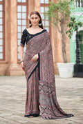 AZRAK Mirror Ajrakh Print Crepe Saree - Black