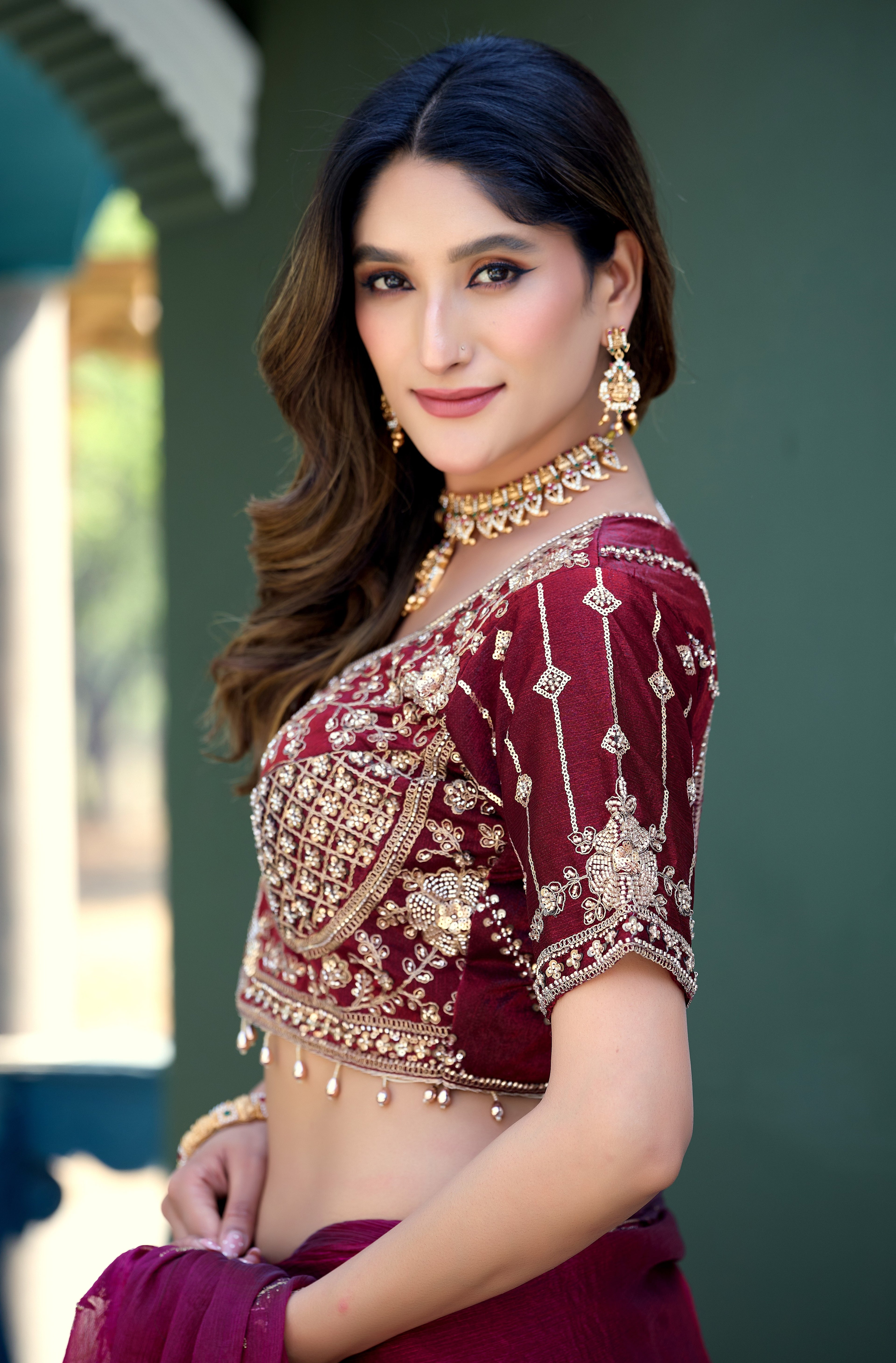 GULABO Viscose Rayon Embroidered Blouse - Maroon