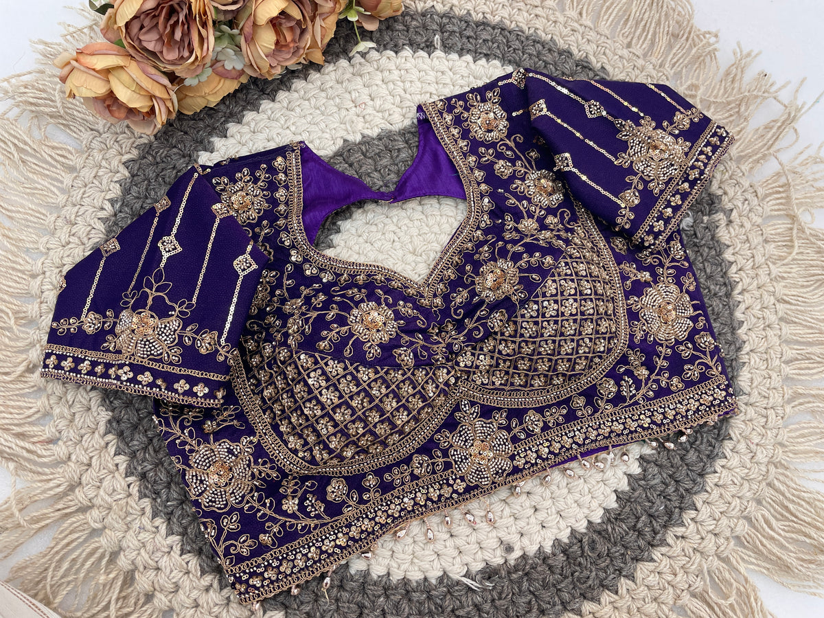 GULABO Viscose Rayon Embroidered Blouse - Purple