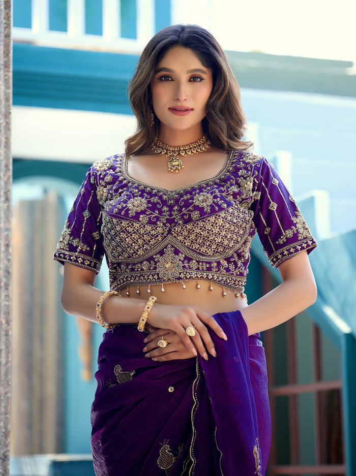GULABO Viscose Rayon Embroidered Blouse - Purple