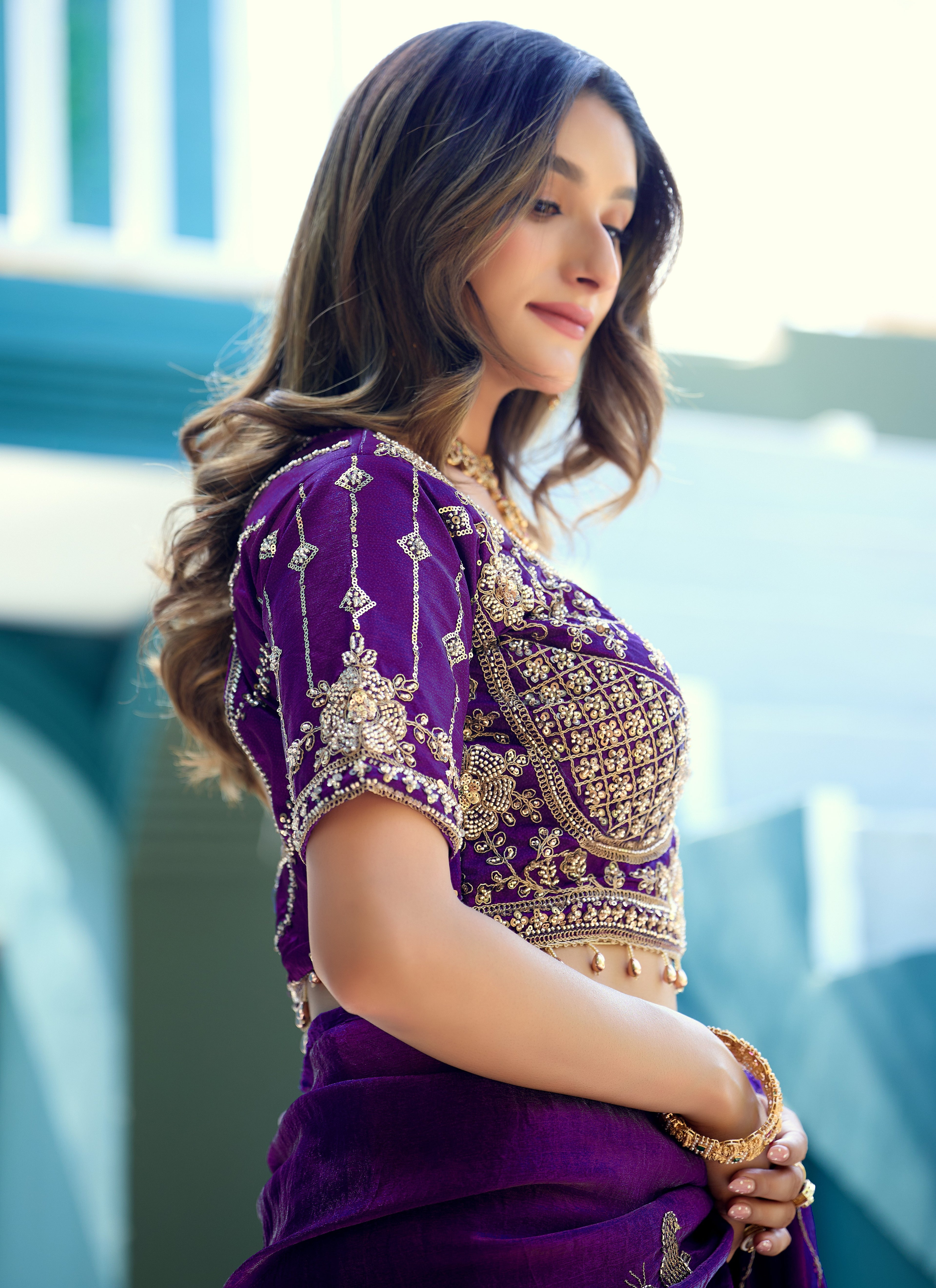 GULABO Viscose Rayon Embroidered Blouse - Purple