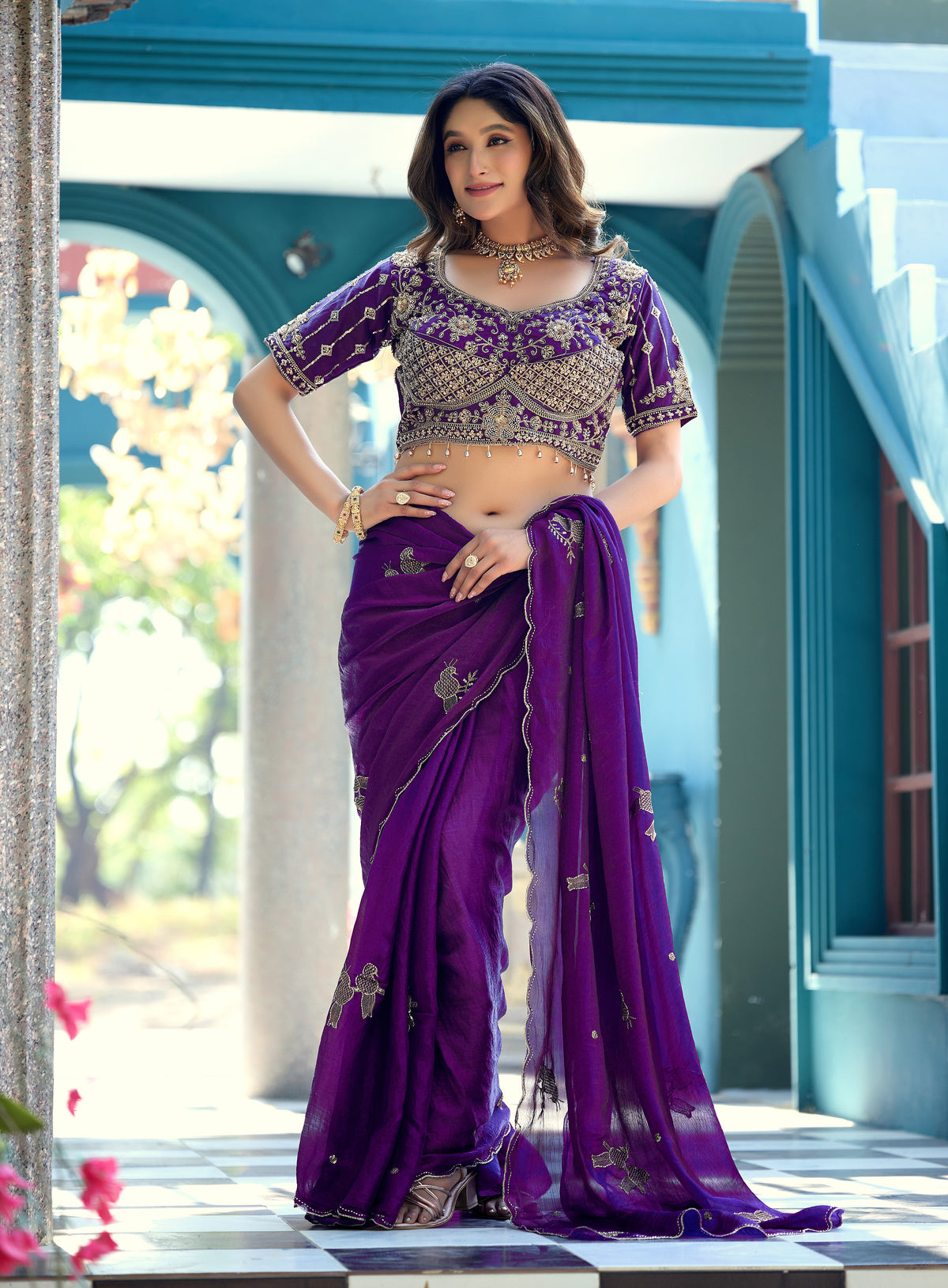 GULABO Viscose Rayon Embroidered Blouse - Purple