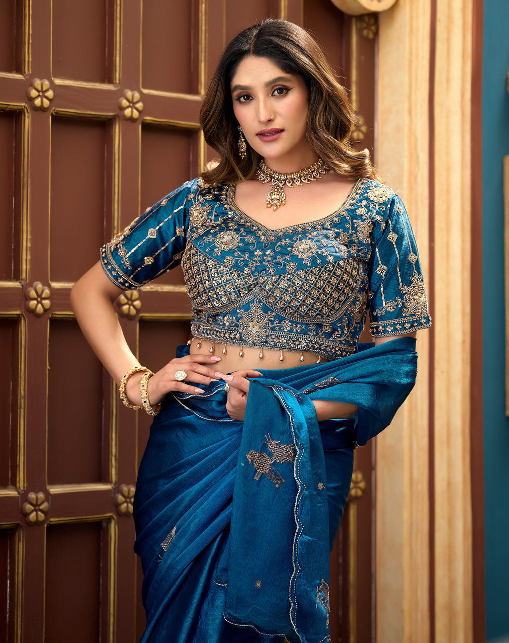 GULABO Viscose Rayon Embroidered Blouse - Mor Peach