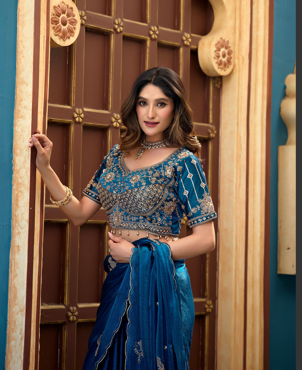 GULABO Viscose Rayon Embroidered Blouse - Mor Peach