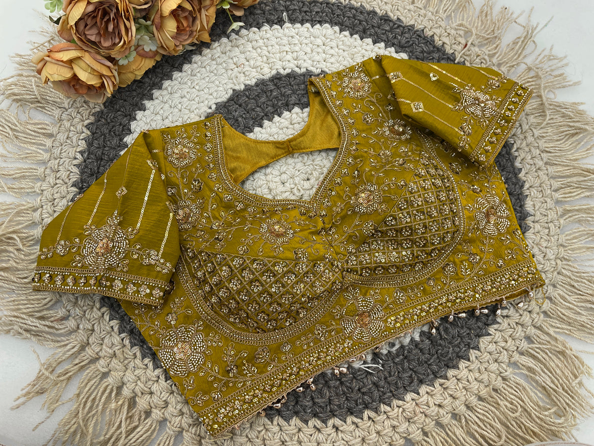 GULABO Viscose Rayon Embroidered Blouse - Mustard