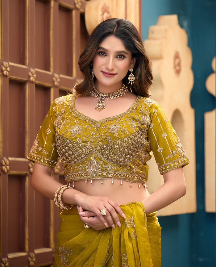 GULABO Viscose Rayon Embroidered Blouse - Mustard
