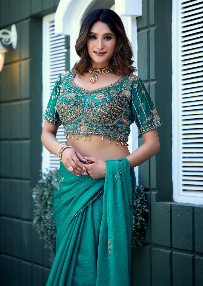 GULABO Viscose Rayon Embroidered Blouse - Rama