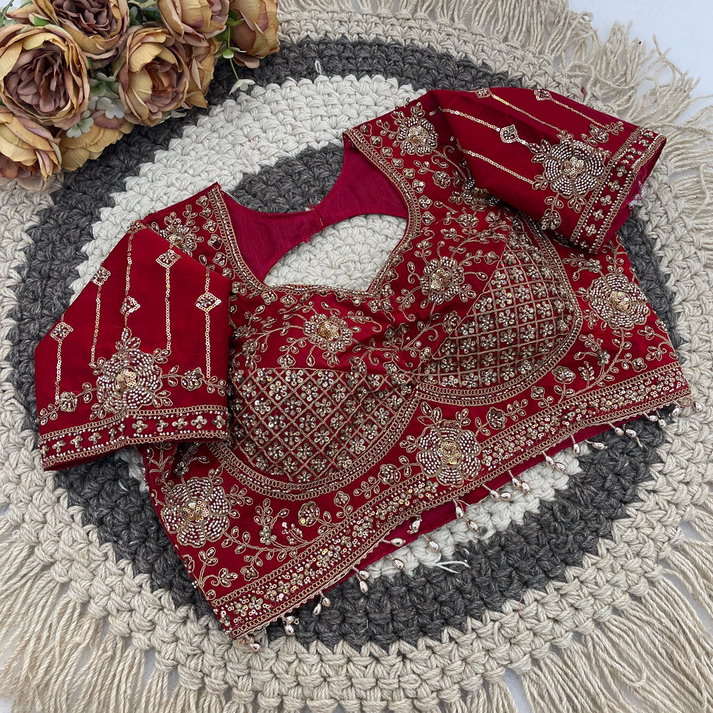 GULABO Viscose Rayon Embroidered Blouse - Red