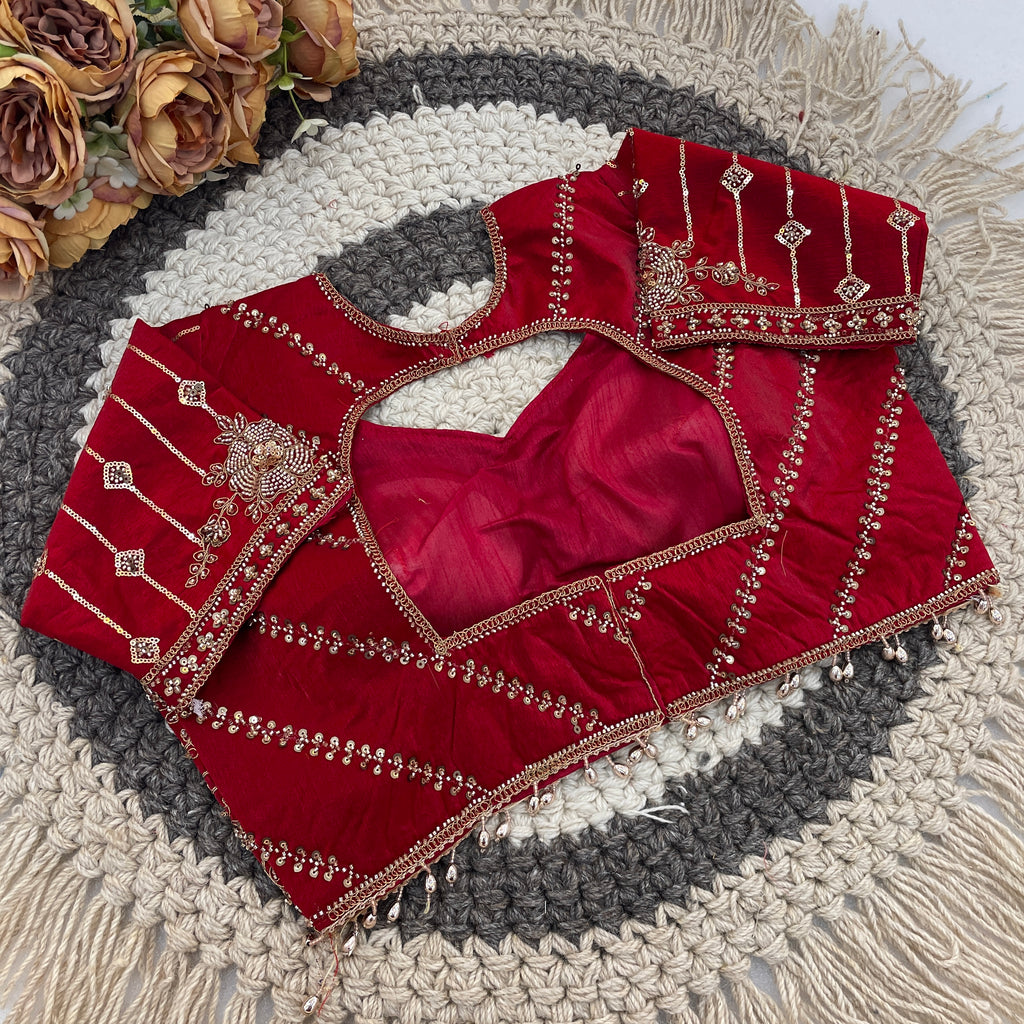 GULABO Viscose Rayon Embroidered Blouse - Red