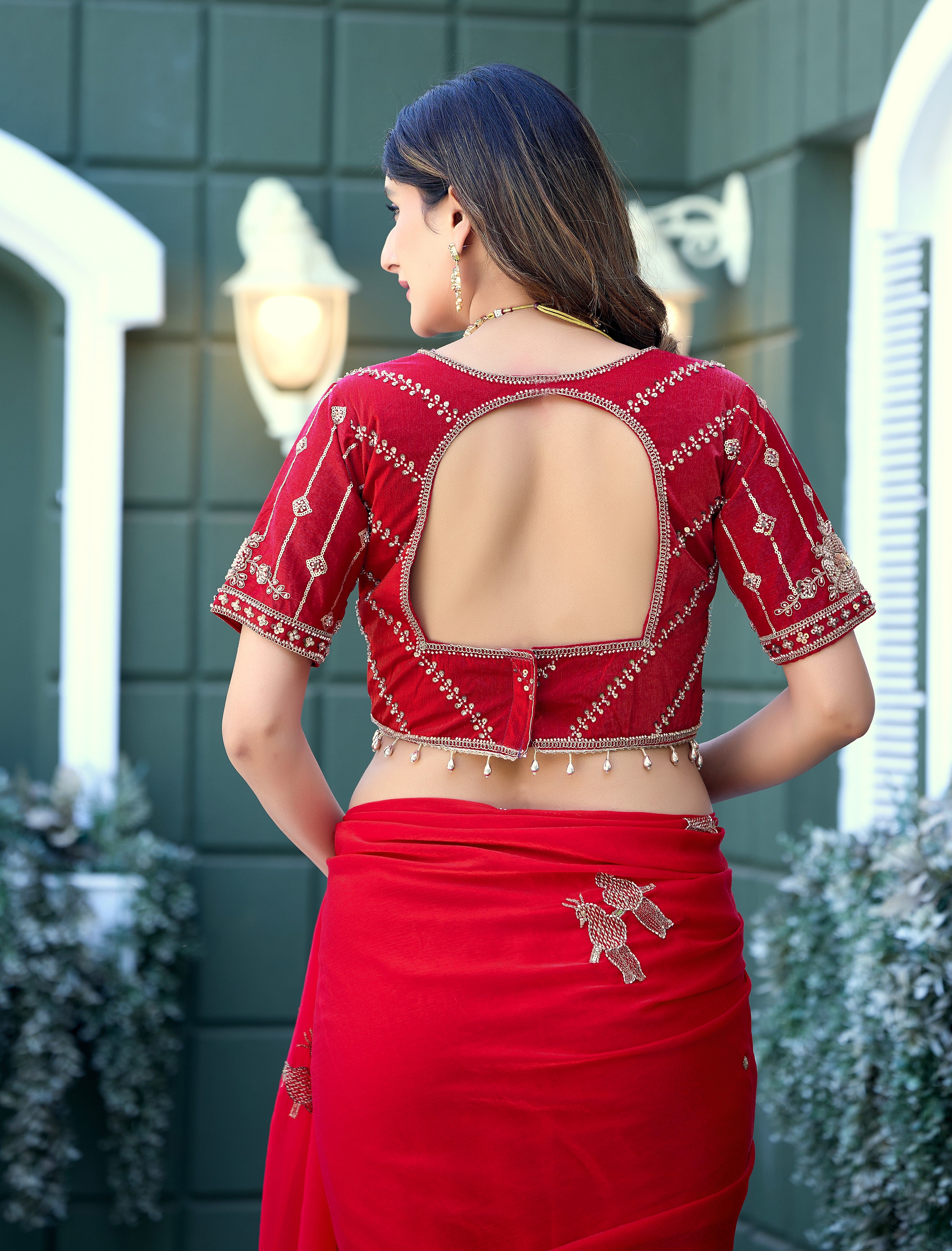 GULABO Viscose Rayon Embroidered Blouse - Red