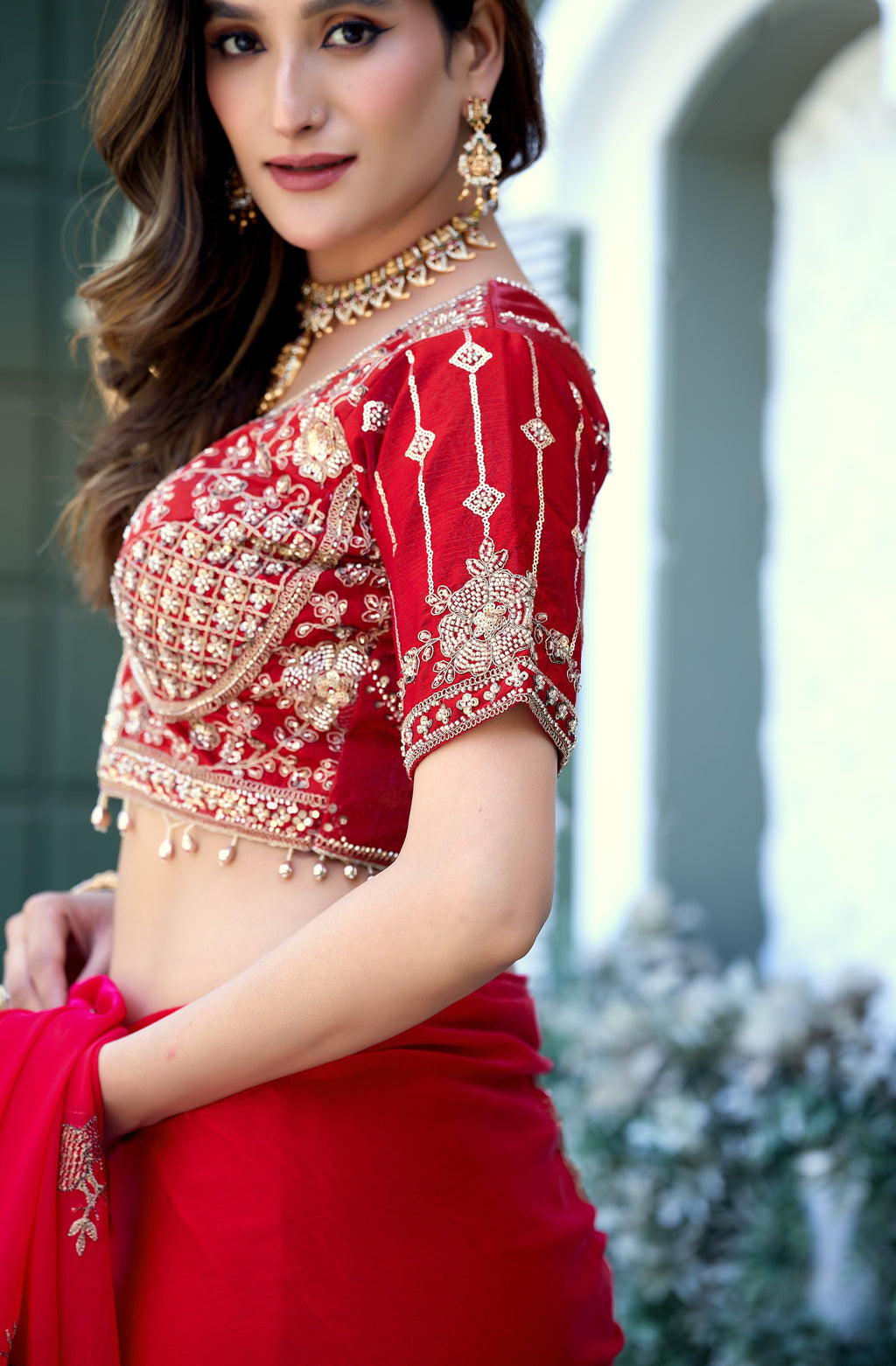GULABO Viscose Rayon Embroidered Blouse - Red