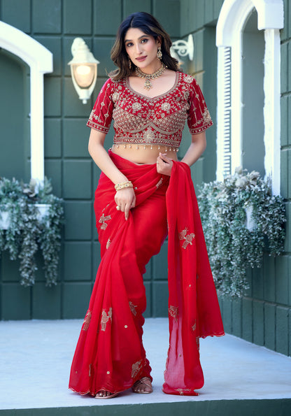 GULABO Viscose Rayon Embroidered Blouse - Red