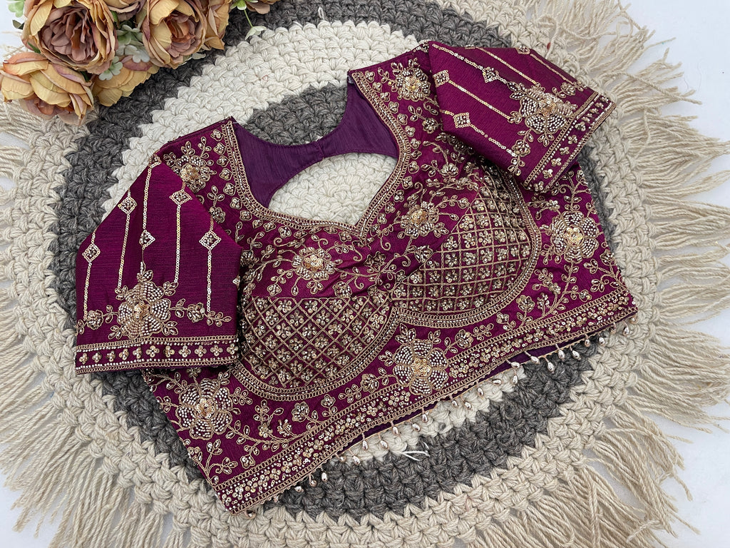 GULABO Viscose Rayon Embroidered Blouse - Wine