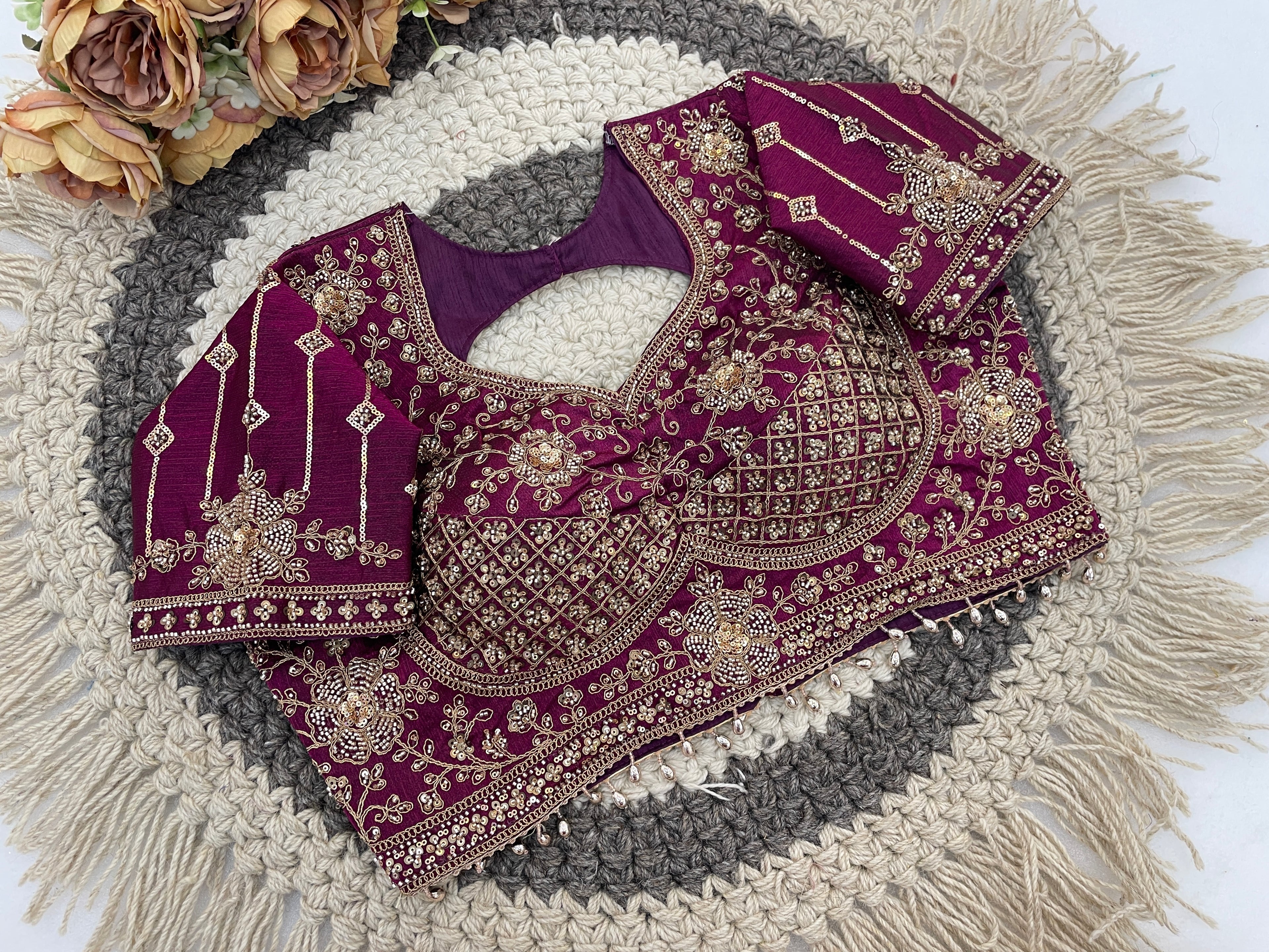 GULABO Viscose Rayon Embroidered Blouse - Wine