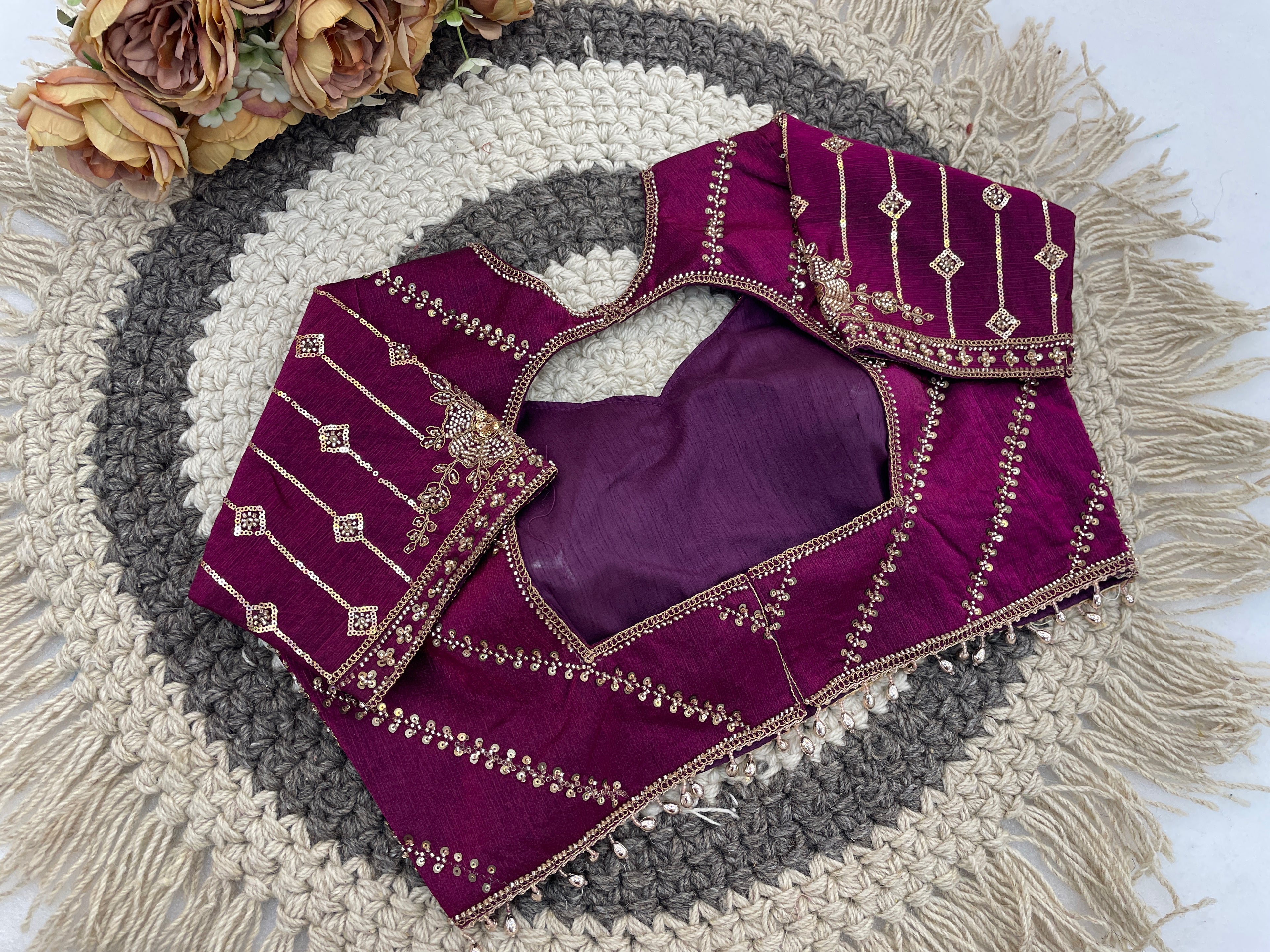 GULABO Viscose Rayon Embroidered Blouse - Wine